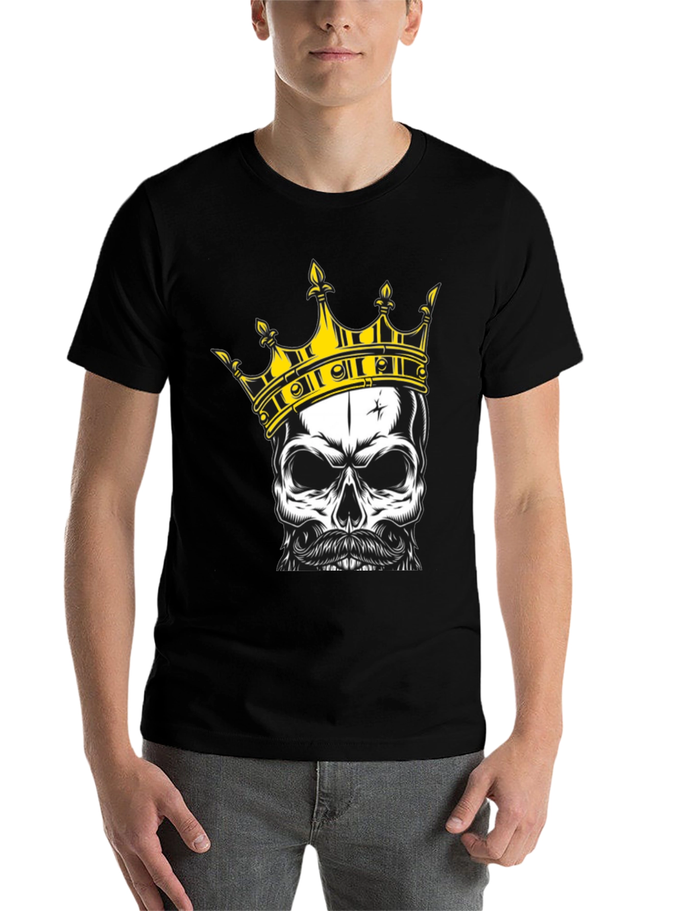 Black Skull King Graphic Tee - Black Cotton T-Shirt view 7