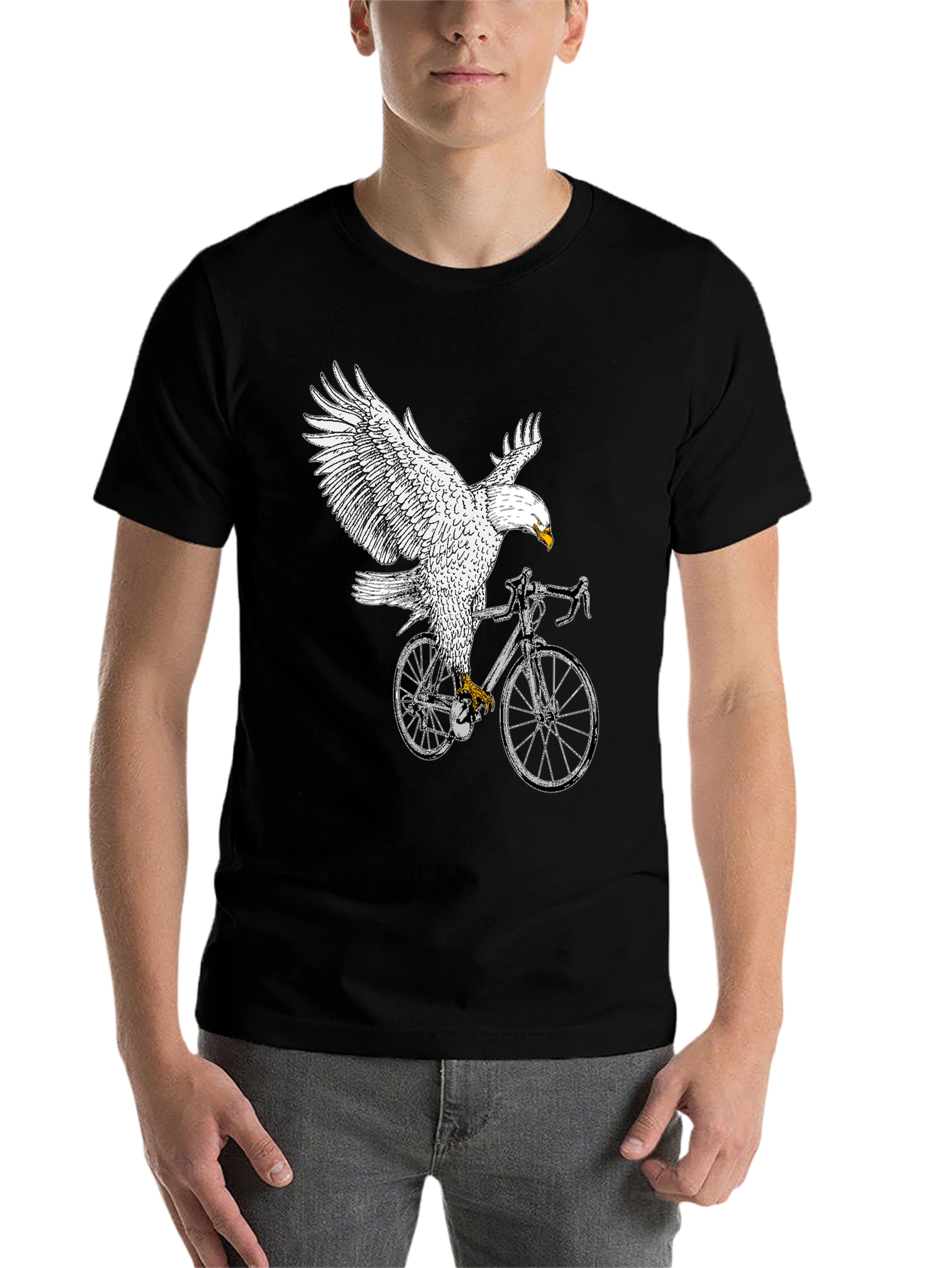 Black Eagle Riding Bike Graphic Tee - Black view 7