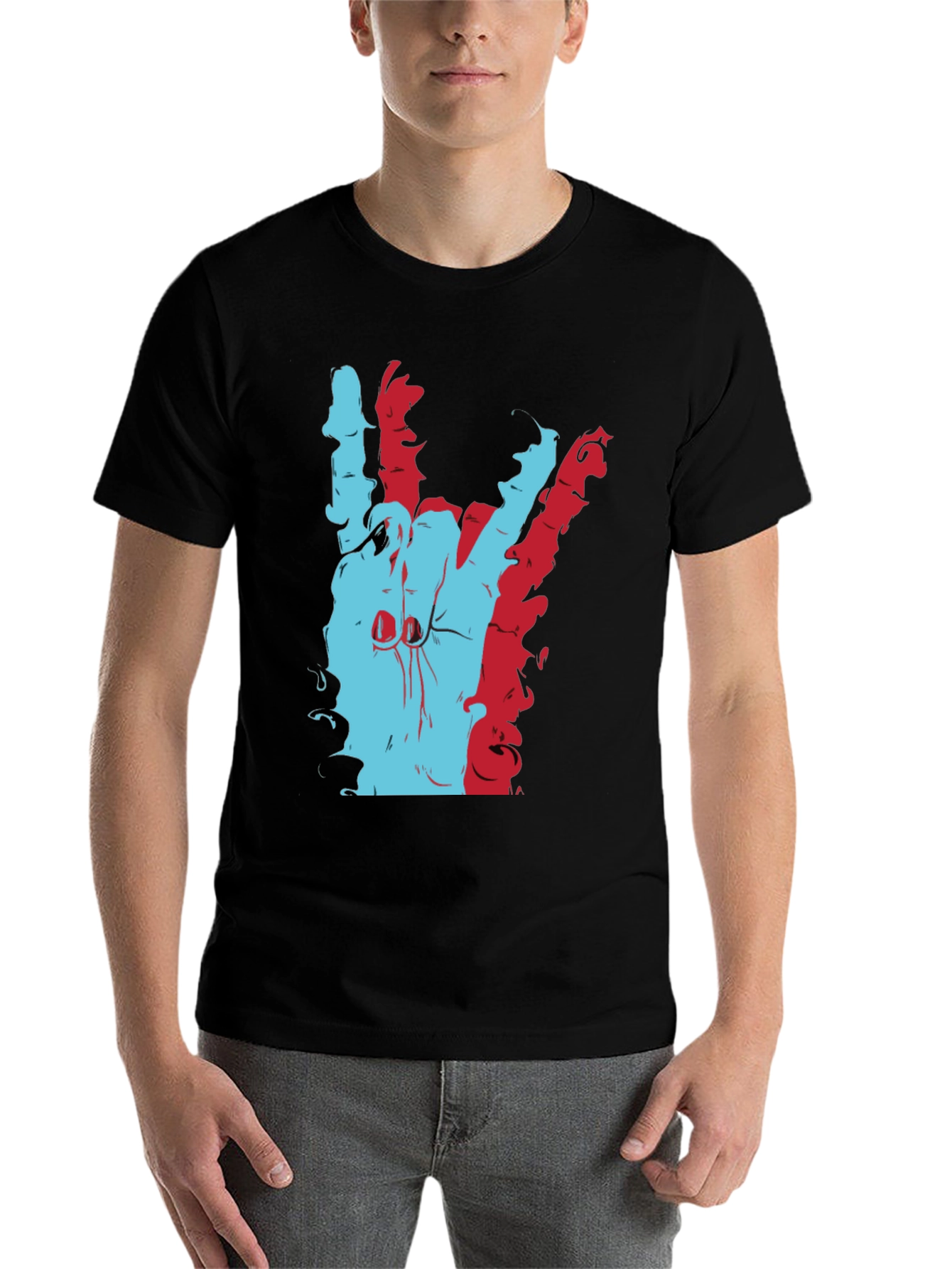 Black Retro Hand Sign T-Shirt - Cool Graphic Tee view 7