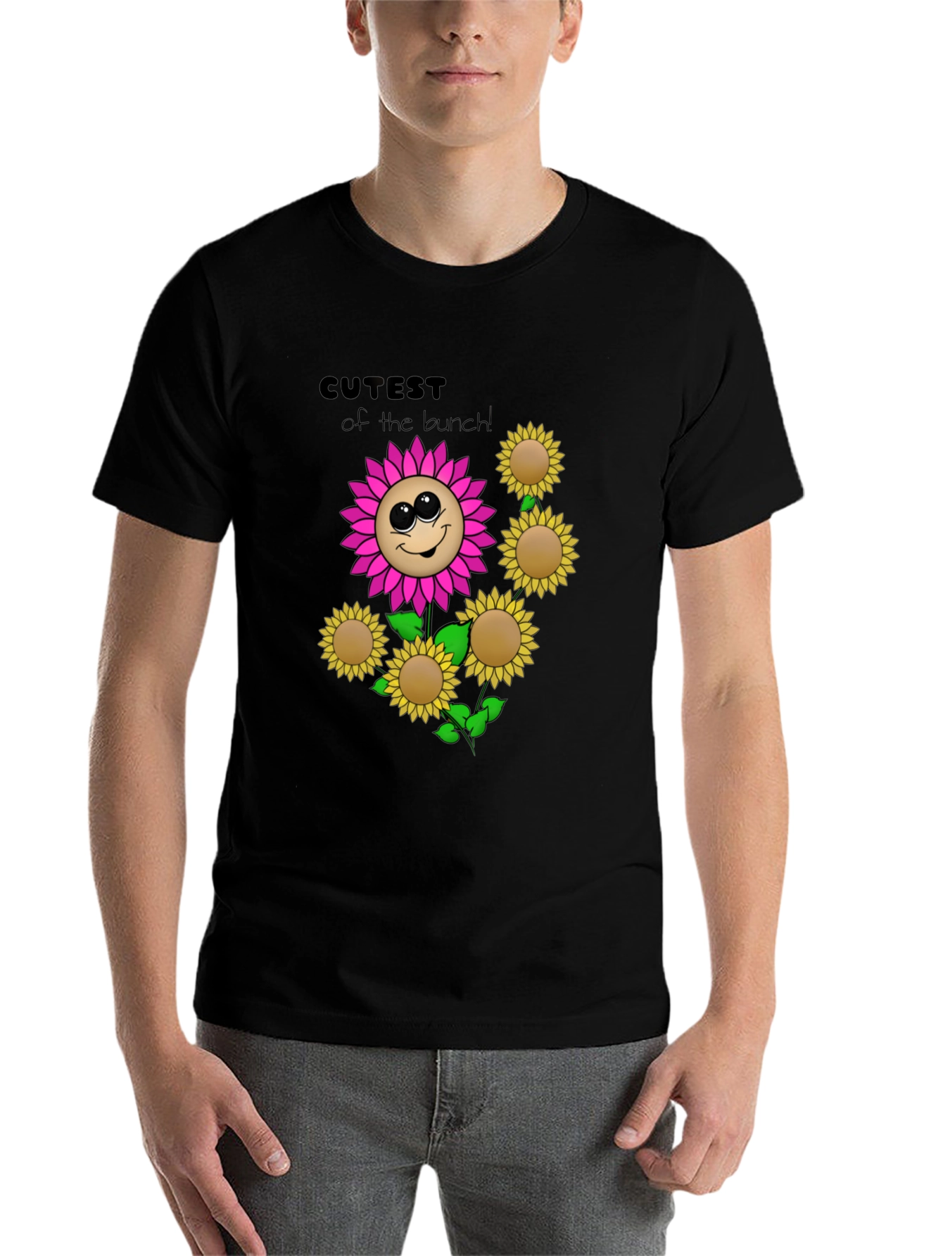 Black Cute Flower Graphic Black T-Shirt view 7