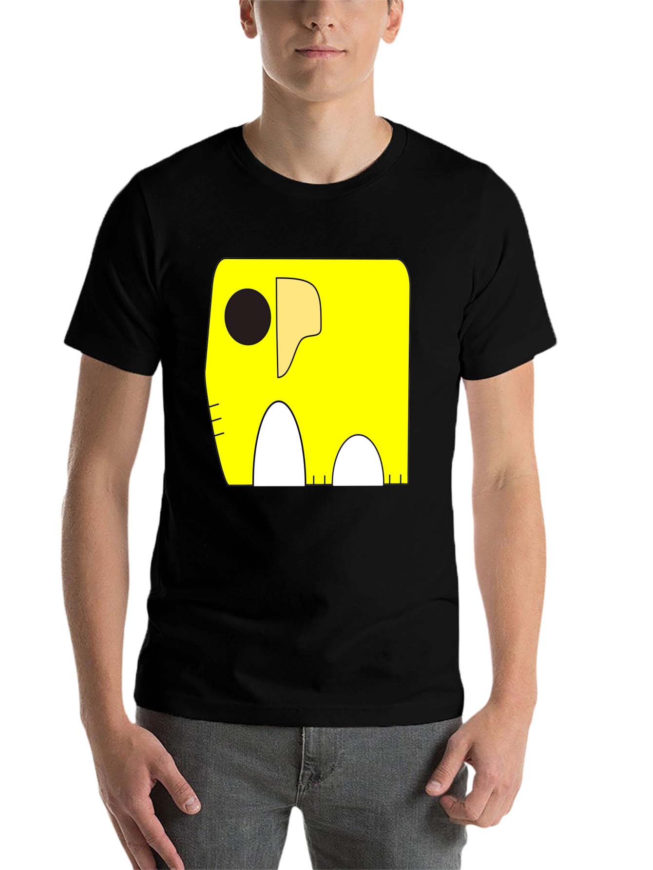 Black Cartoon Elephant Graphic Tee - Black Cotton Casual Shirt view 7