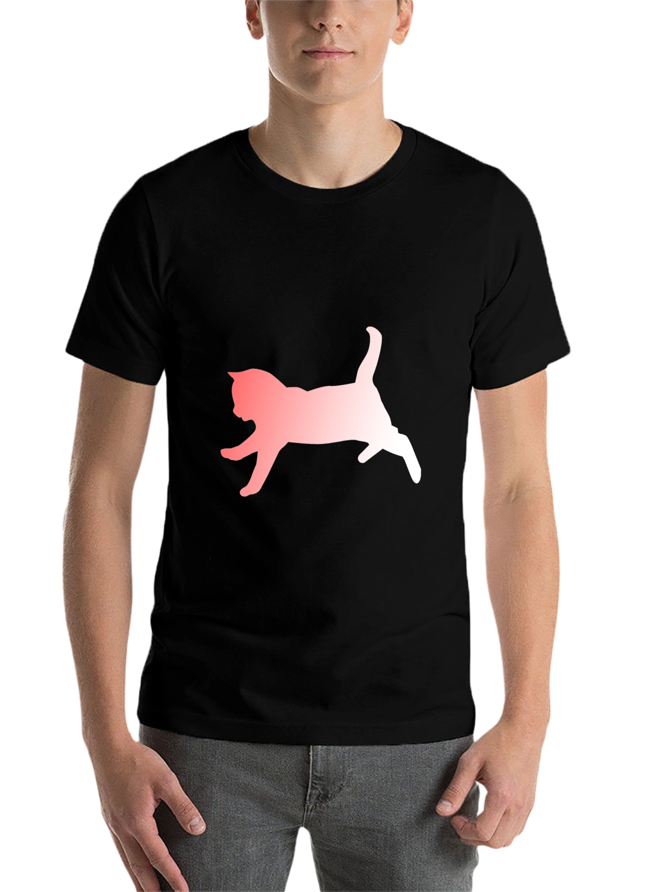 Black Cat Silhouette Graphic Tee - Black Cotton Blend Casual T-Shirt view 7