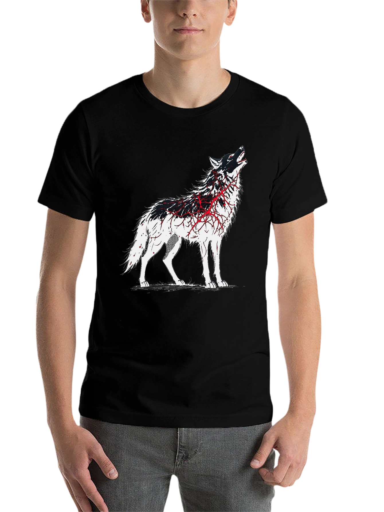 Black Wolf Graphic Print T-Shirt - Black view 7