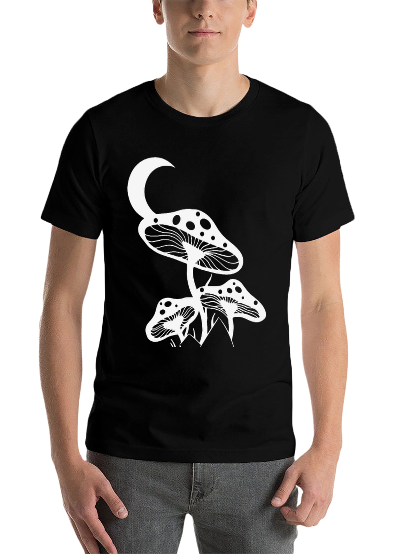 Black Mushroom Moon Graphic Tee - Black Cotton T-Shirt view 7
