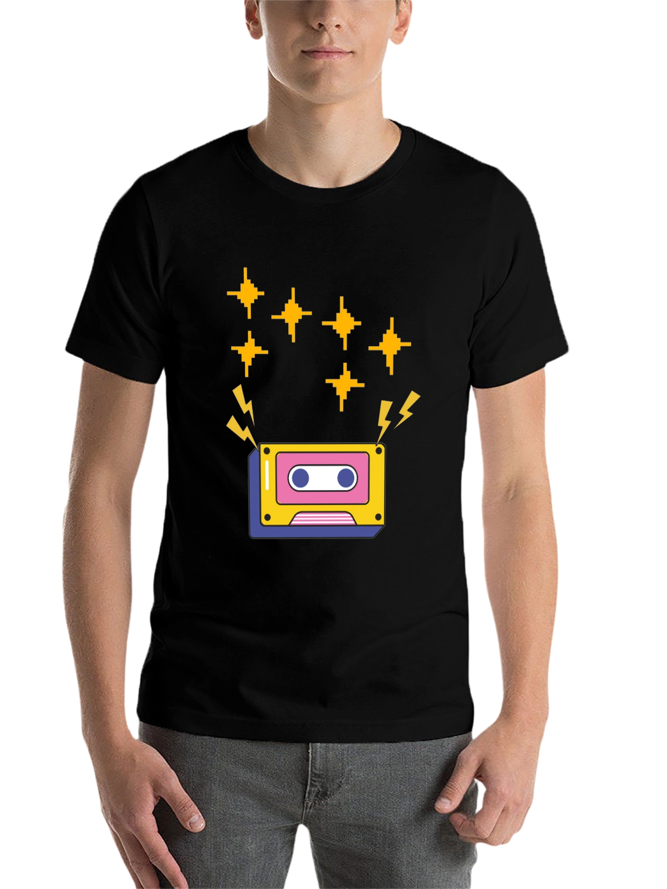 Black Retro Cassette Tape Graphic Tee - Black Short Sleeve Shirt view 7