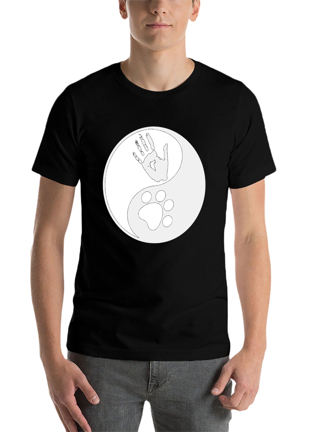 Black Yin Yang Hand & Paw Print T-Shirt - Black view 7