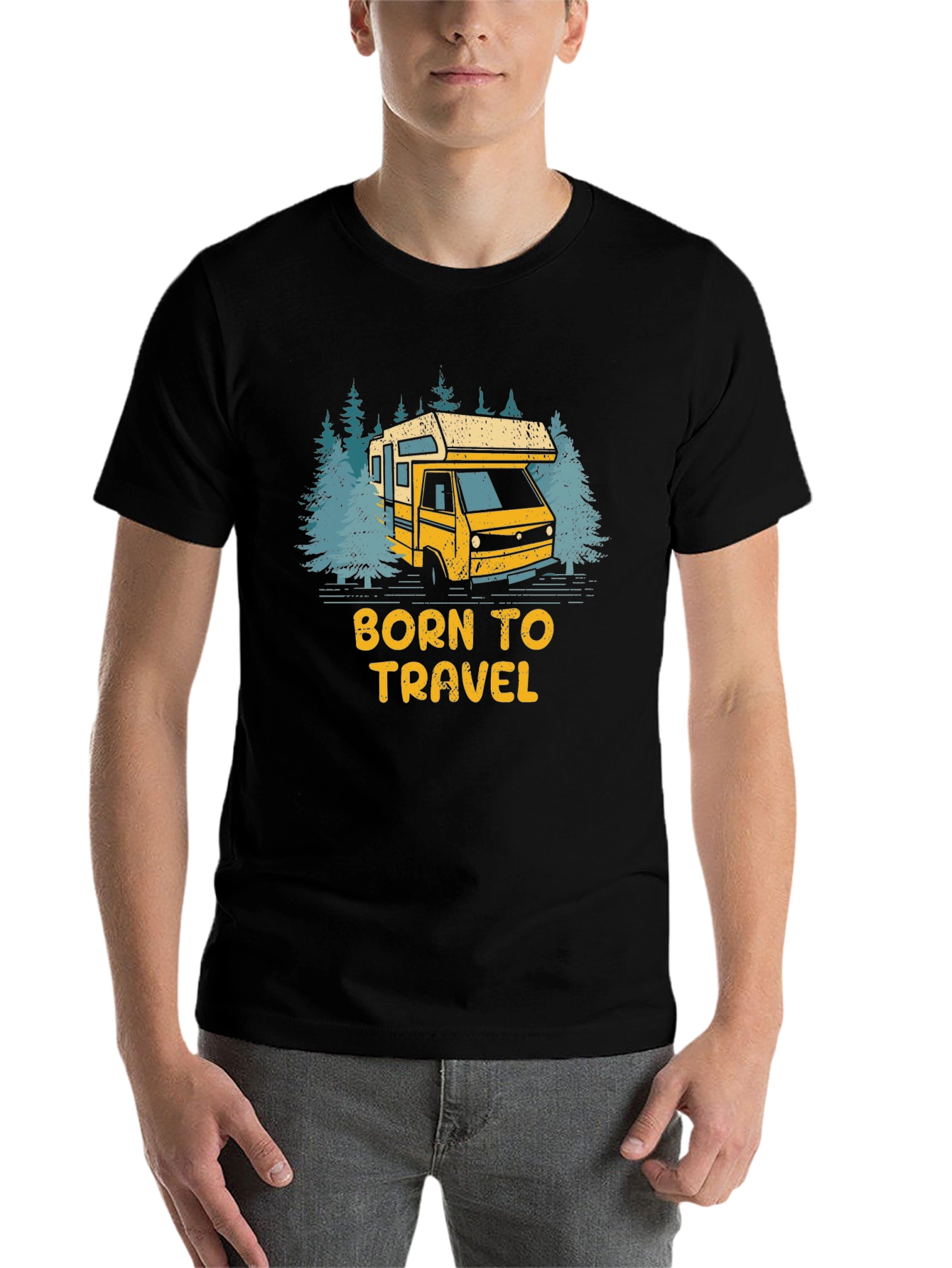 Black Born to Travel RV Camping T-Shirt view 7