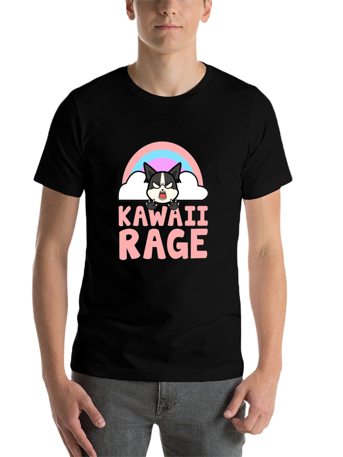 Black Kawaii Rage Black T-Shirt - Angry Cute Cartoon view 7
