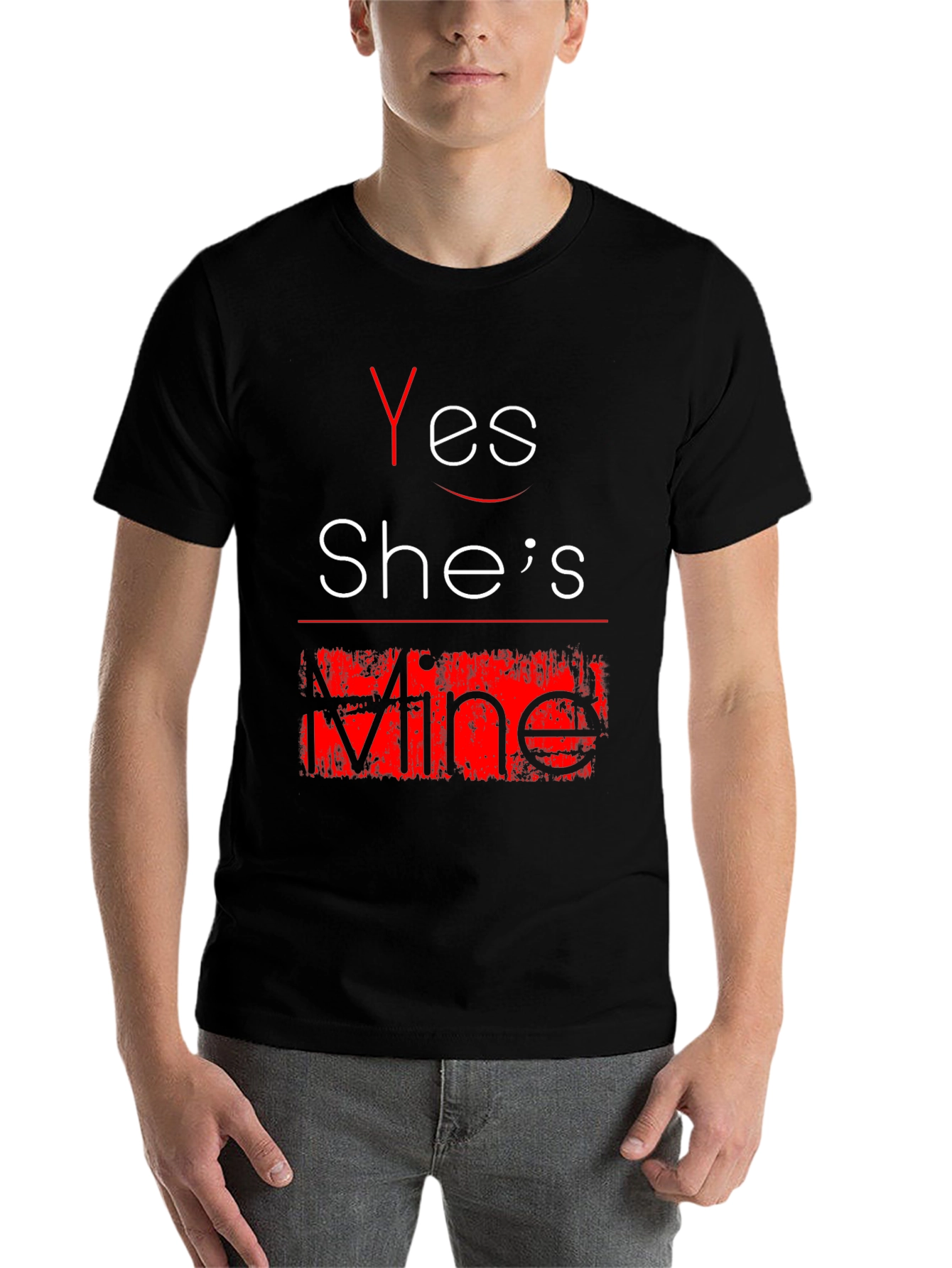 Black Yes She's Mine Funny Graphic Tee - Black T-Shirt view 7