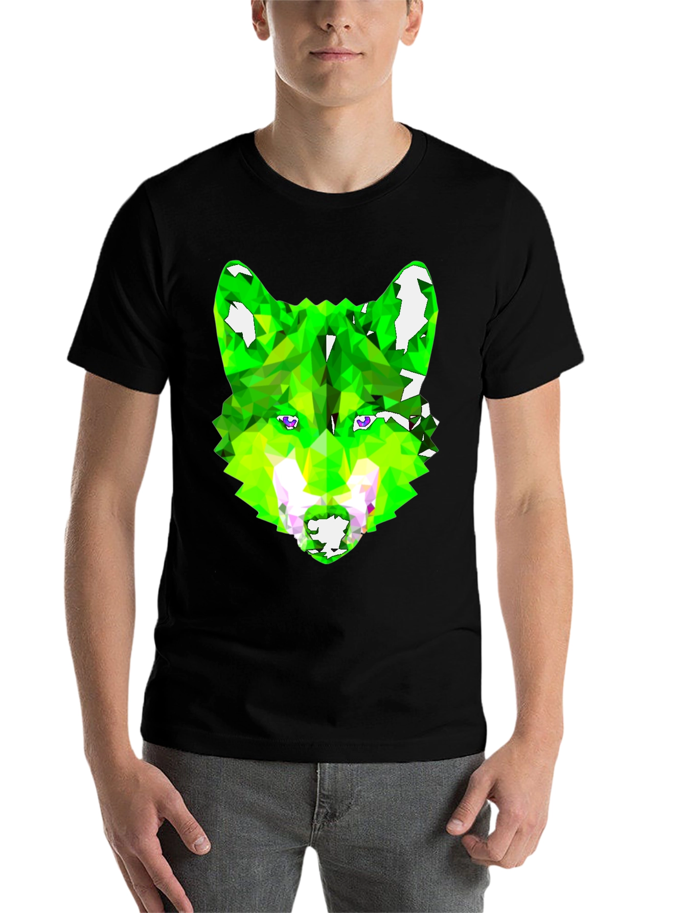 Black Geometric Wolf Graphic Tee - Black view 7