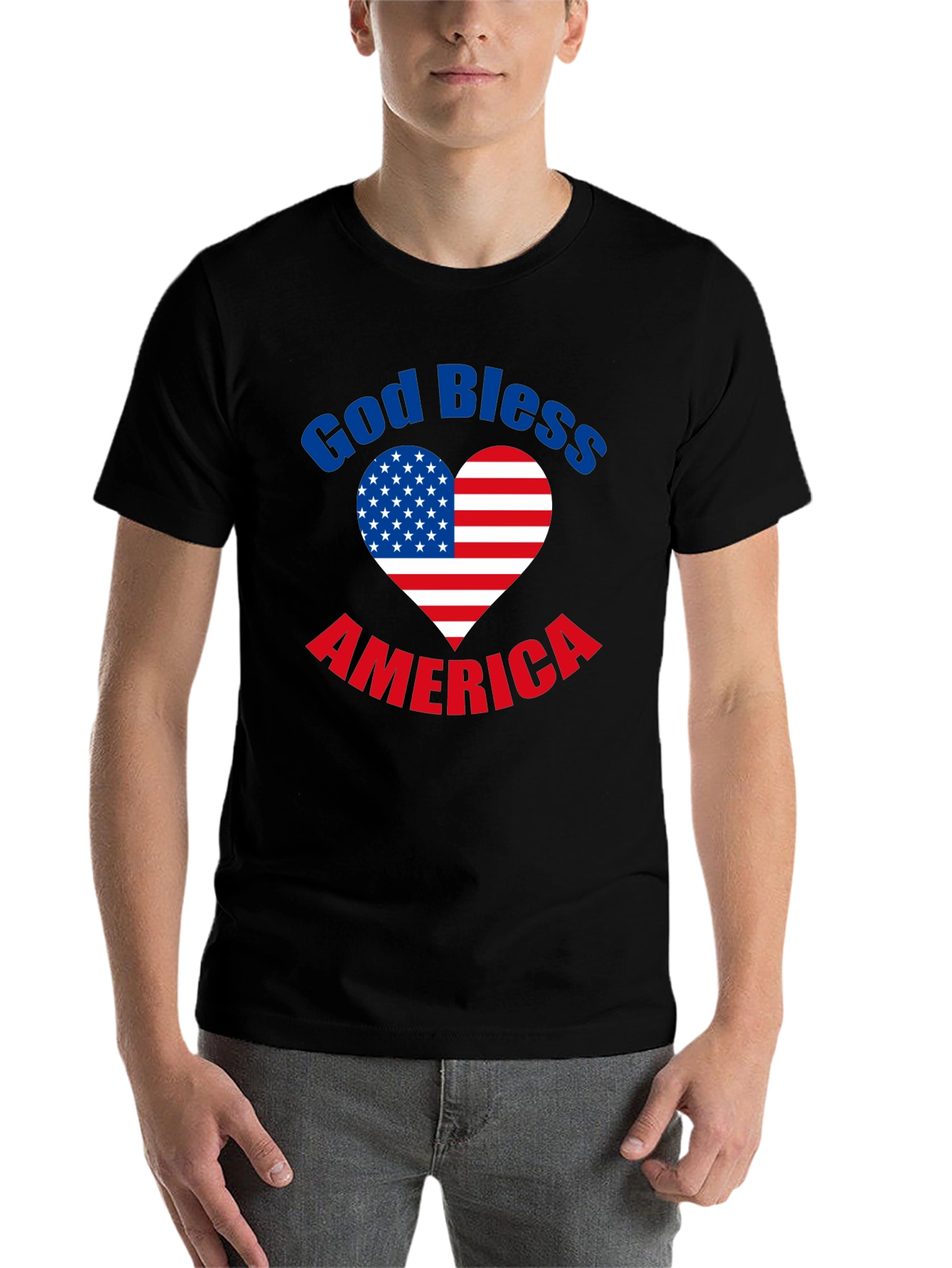 Black God Bless America T-Shirt Patriotic Heart Flag Tee view 7