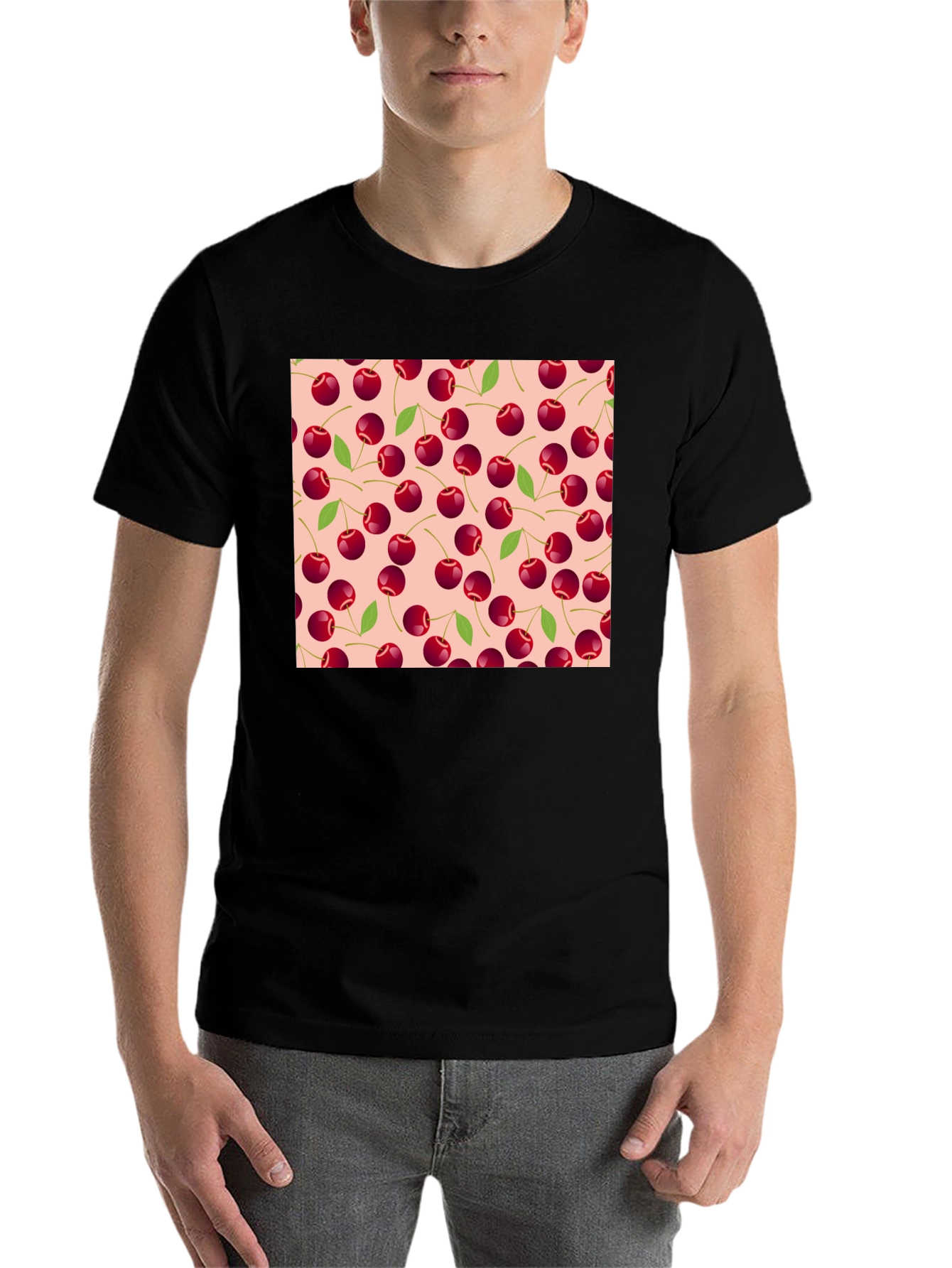 Black Cherry Pattern Tee - Black Cotton Casual view 7