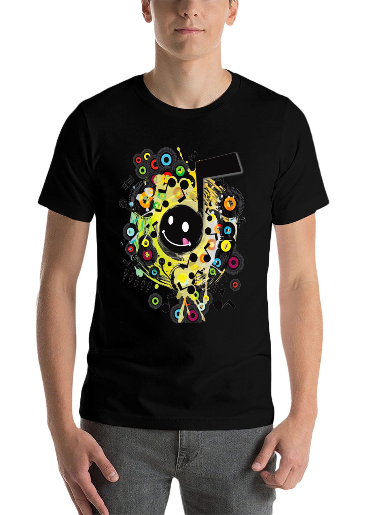 Black Smiley Face Graphic Print Black T-Shirt view 7