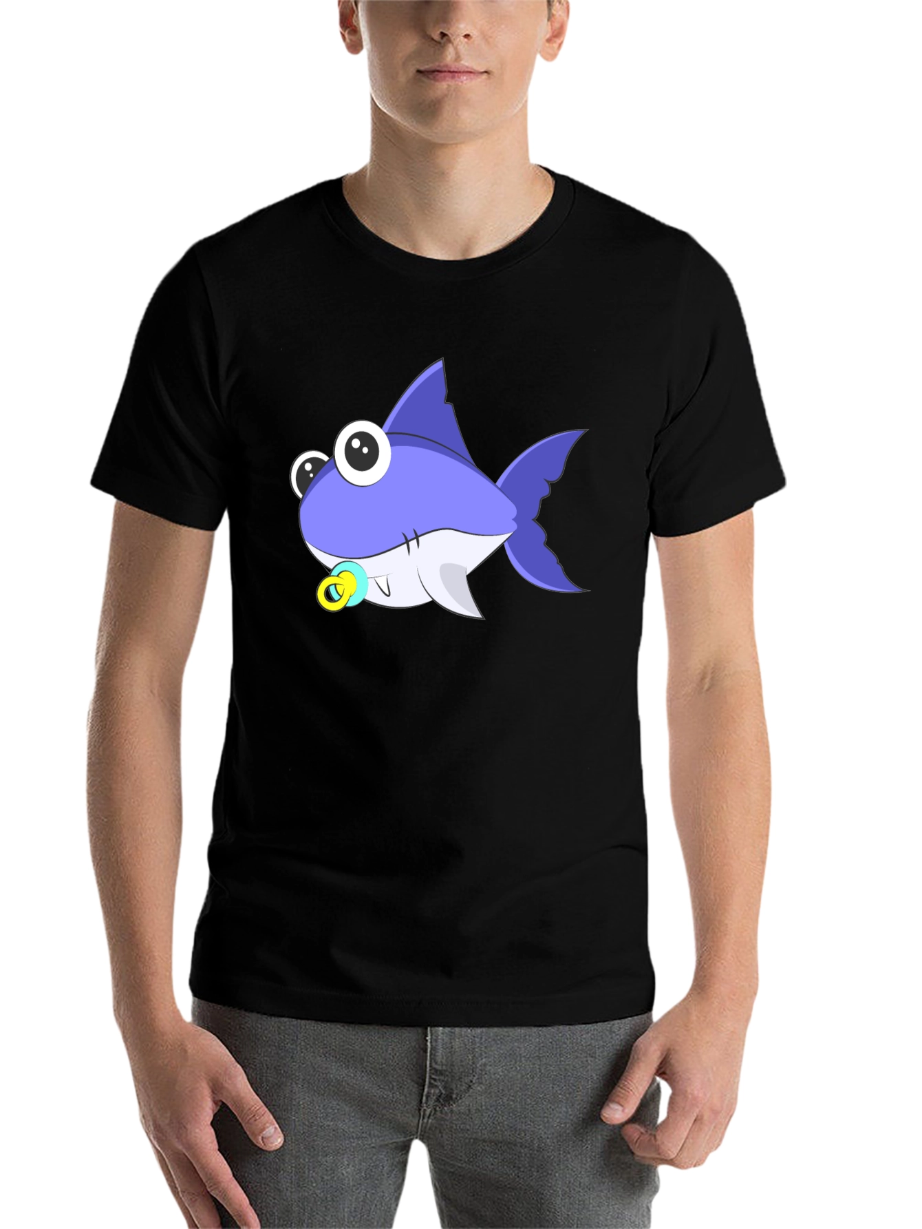 Black Cartoon Shark T-Shirt: Cute Baby Shark Design view 7
