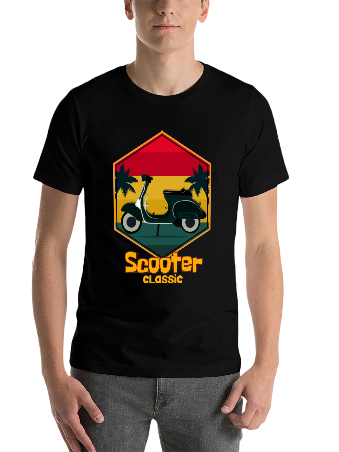 Black Retro Scooter Classic T-Shirt - Vintage Design view 7