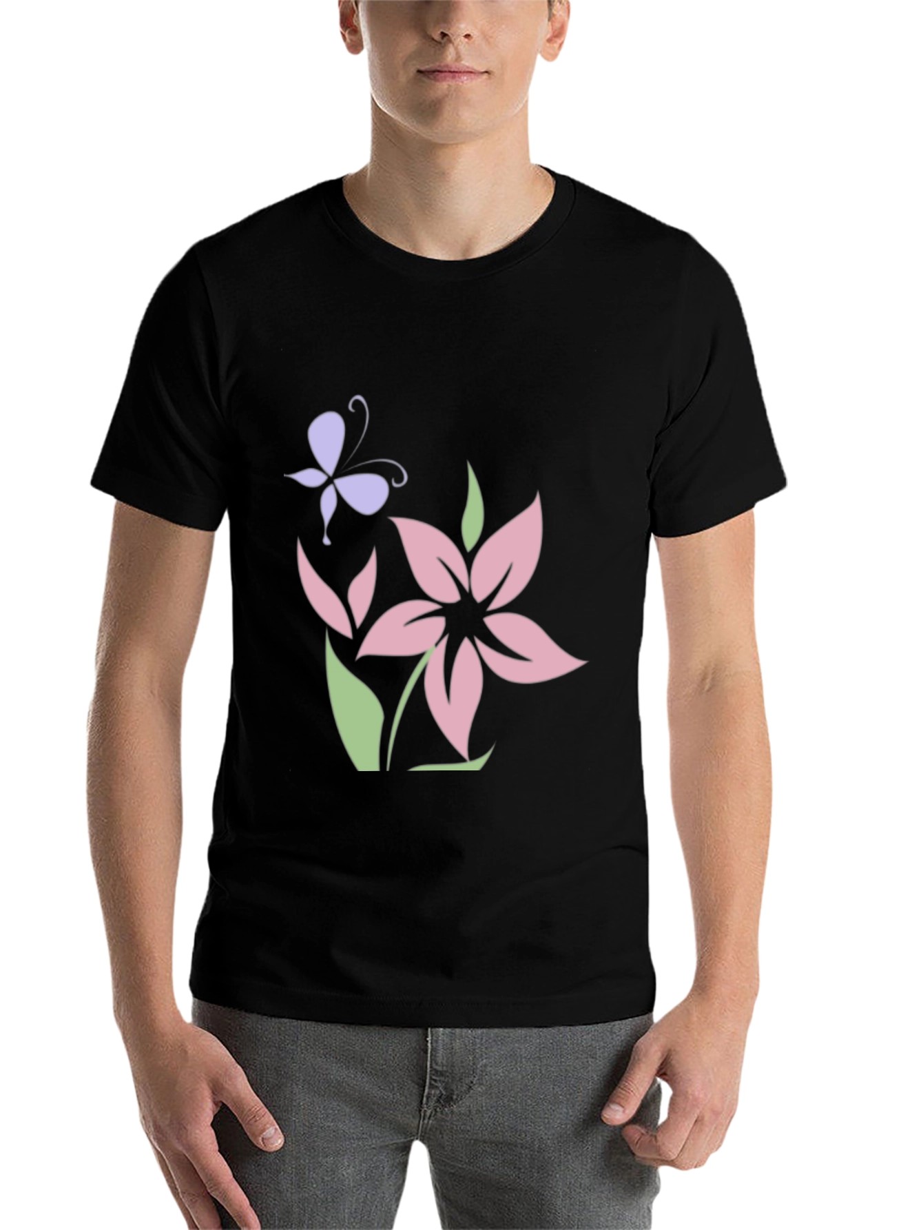 Black Floral Butterfly Black T-Shirt view 7