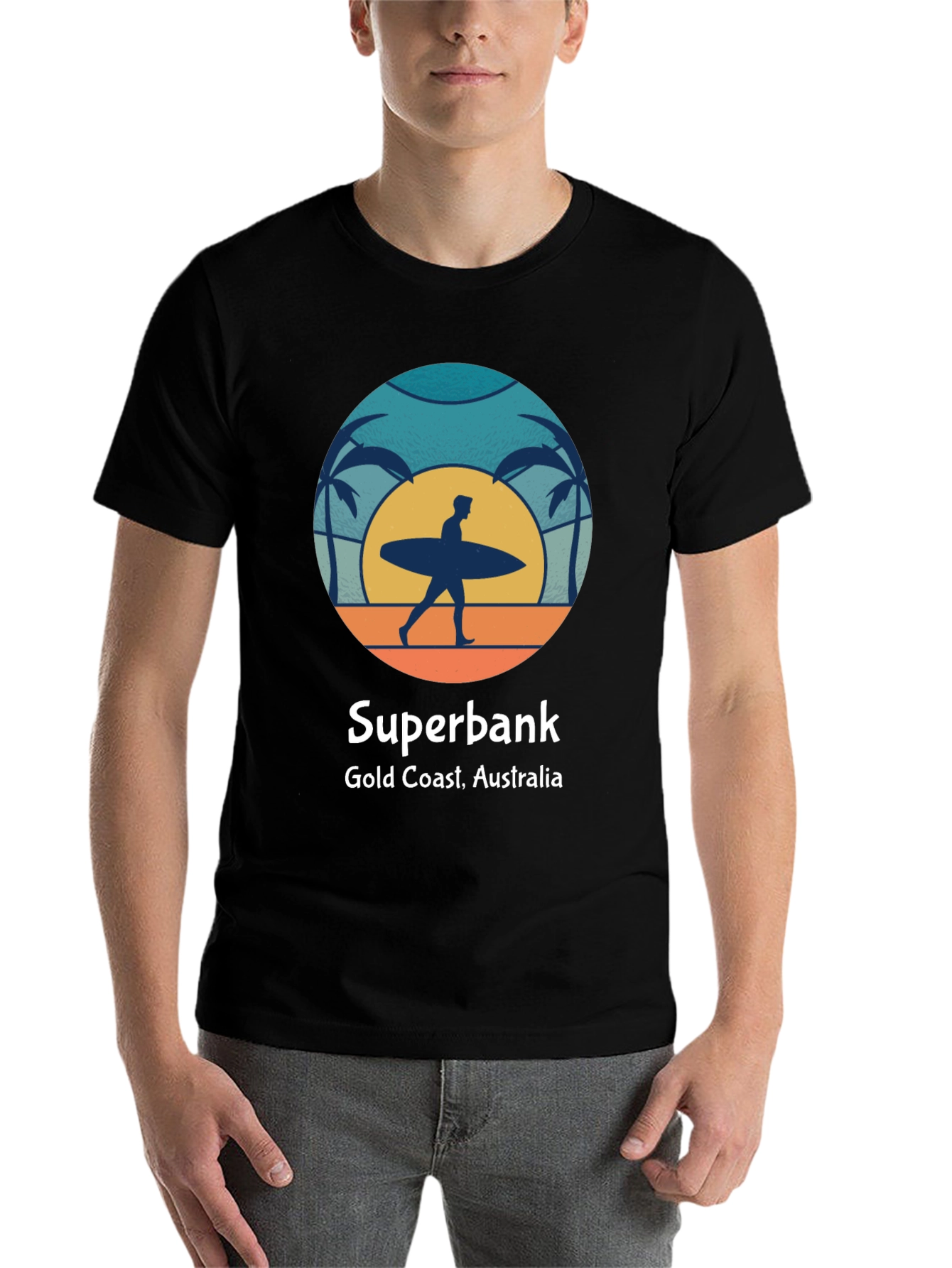 Black Superbank Gold Coast Surfer Graphic T-Shirt view 7