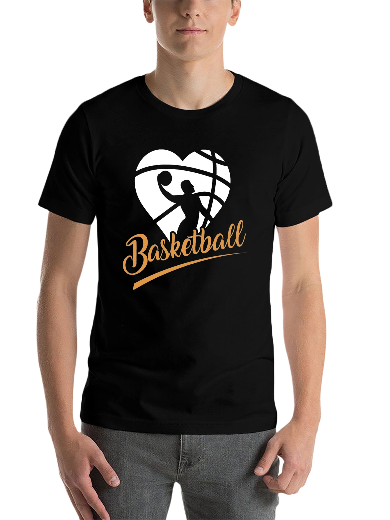 Black Basketball Heart Graphic Black T-Shirt view 7
