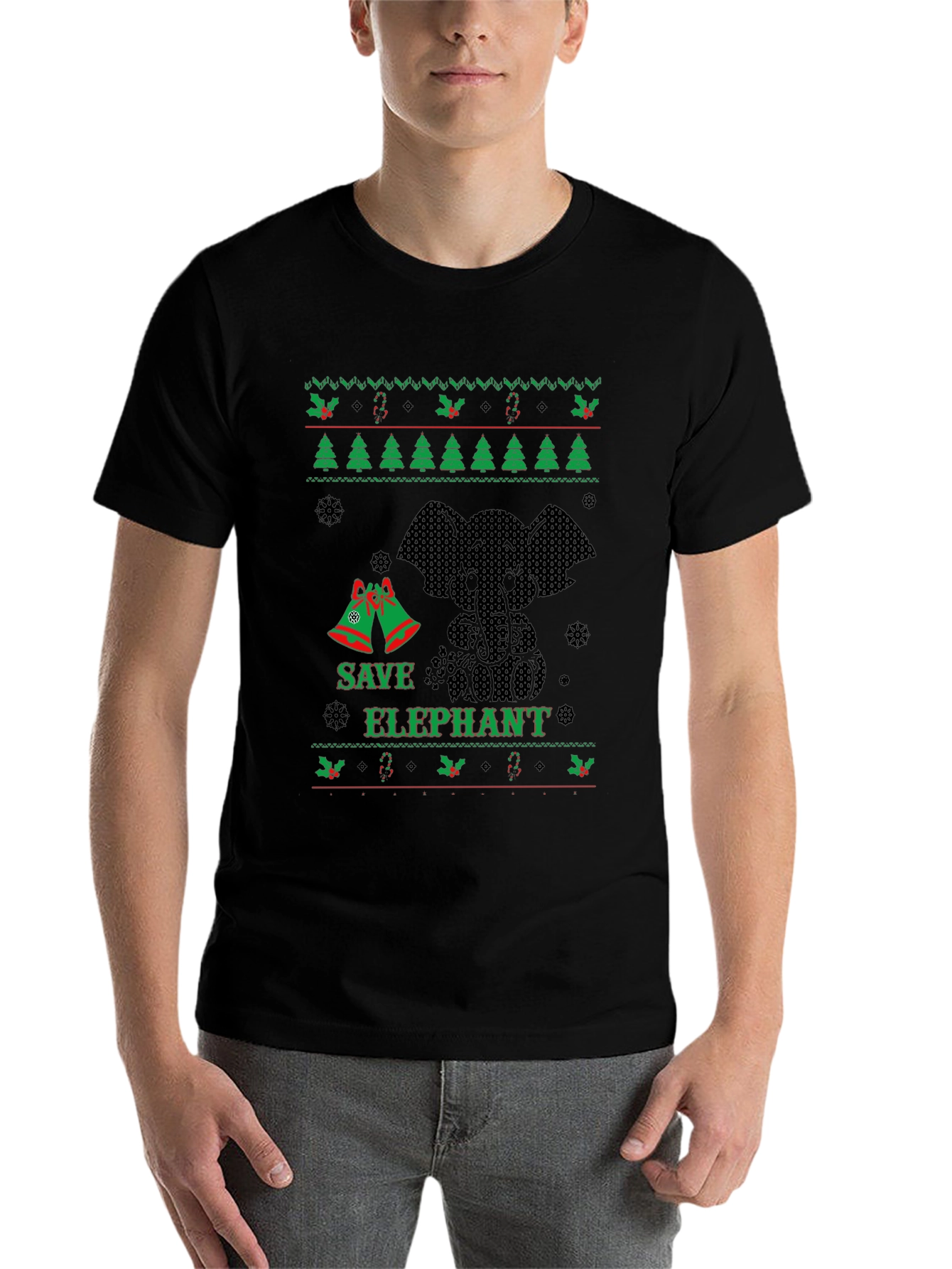 Black Save Elephant Ugly Christmas Sweater T-Shirt view 7