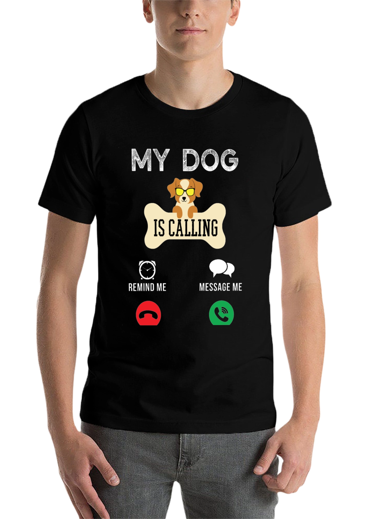 Black My Dog is Calling T-Shirt | Novelty Pet Lover Tee view 7