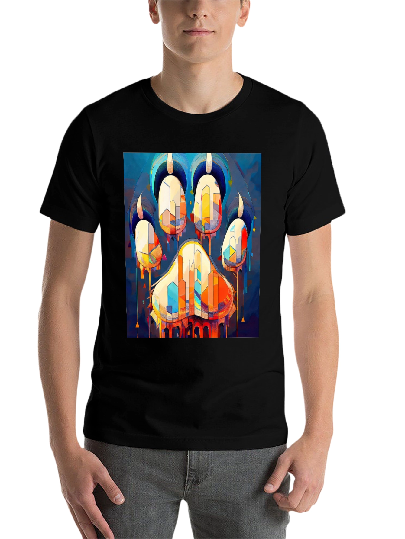 Abstract Paw Print Graphic Tee - Men's Black T-Shirt - 7