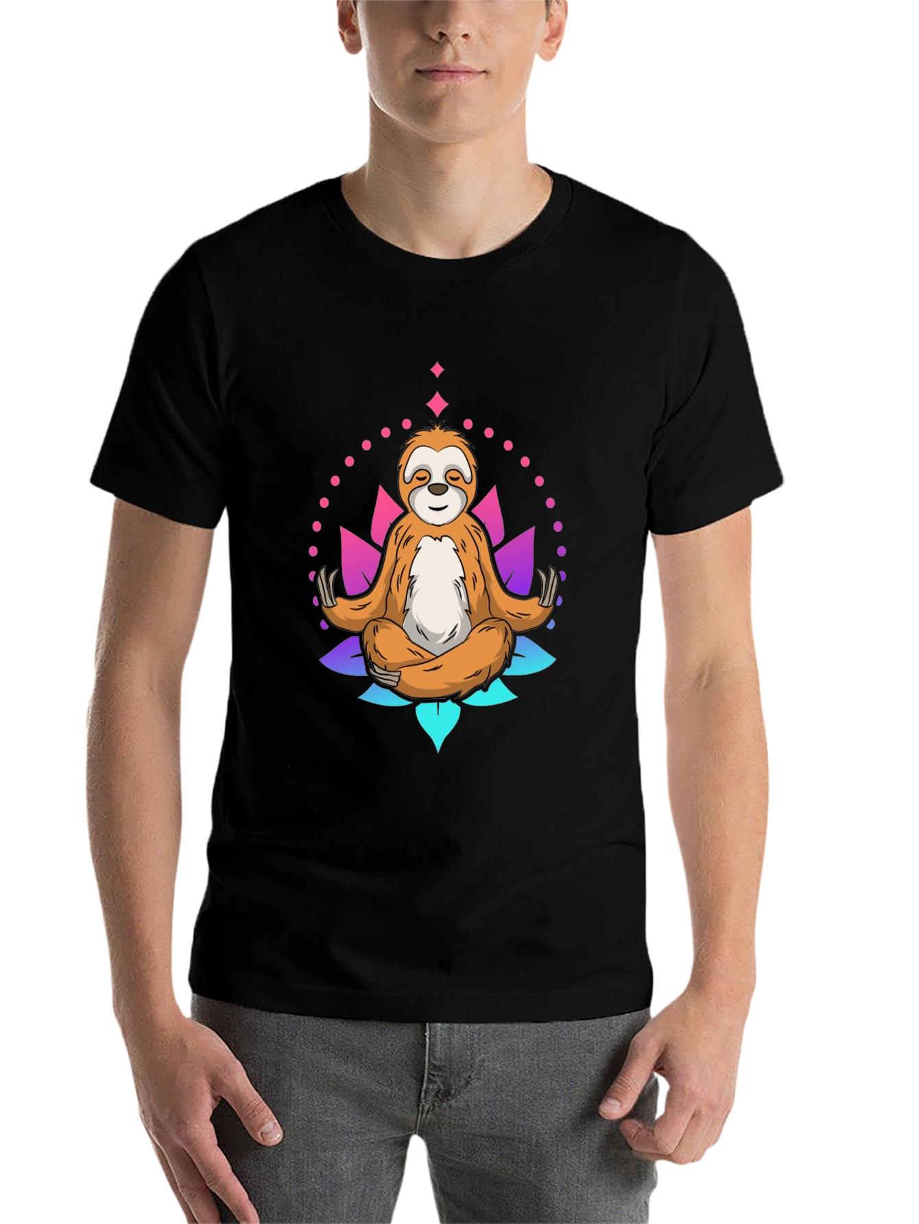 Black Meditating Sloth Graphic Tee - Relaxed Fit Black T-Shirt view 7