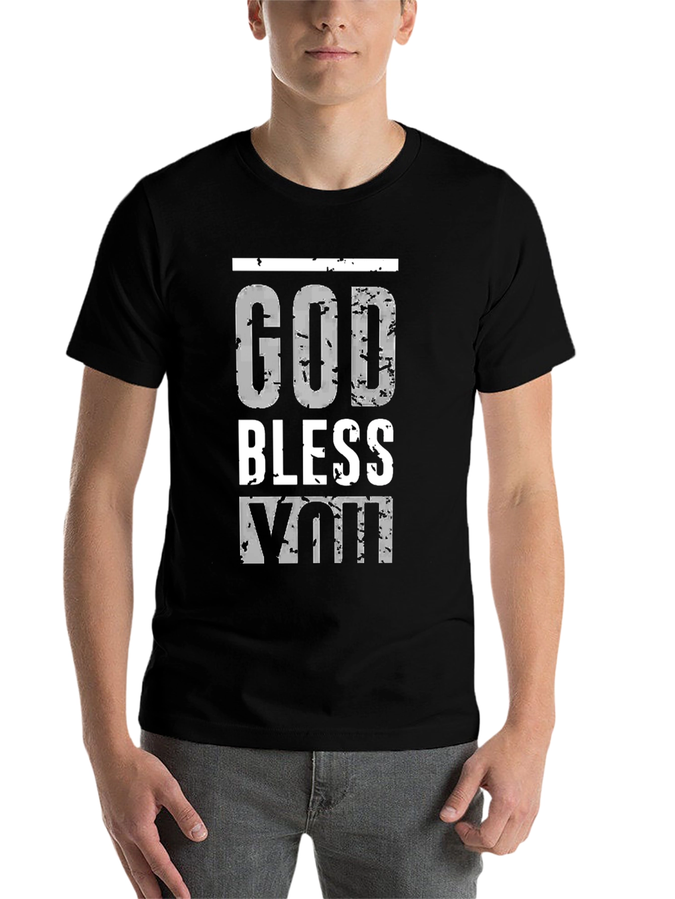 Black God Bless You Graphic Print Black T-Shirt view 7