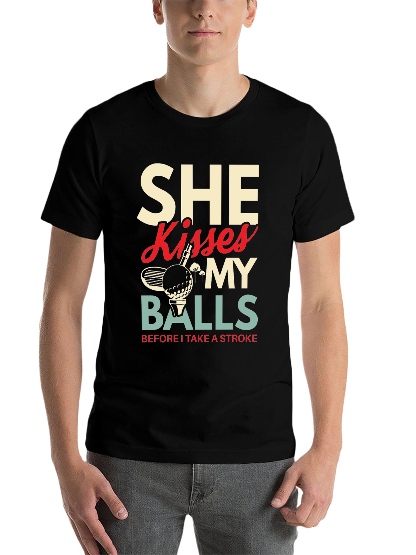 Black Golf Lover T-Shirt - She Kisses My Balls Graphic Tee view 7