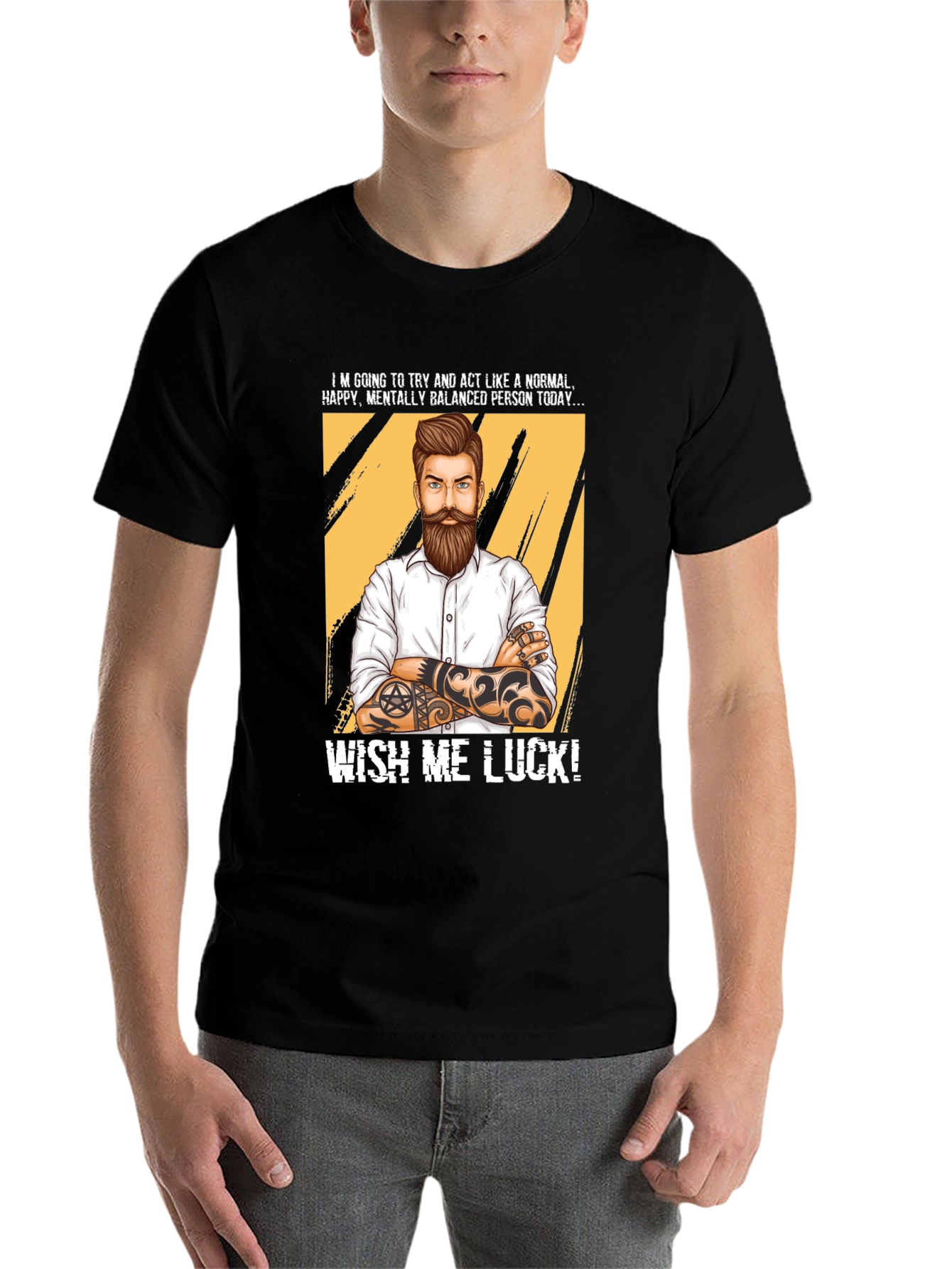 Black Wish Me Luck Graphic T-Shirt - Funny Novelty Tee view 7