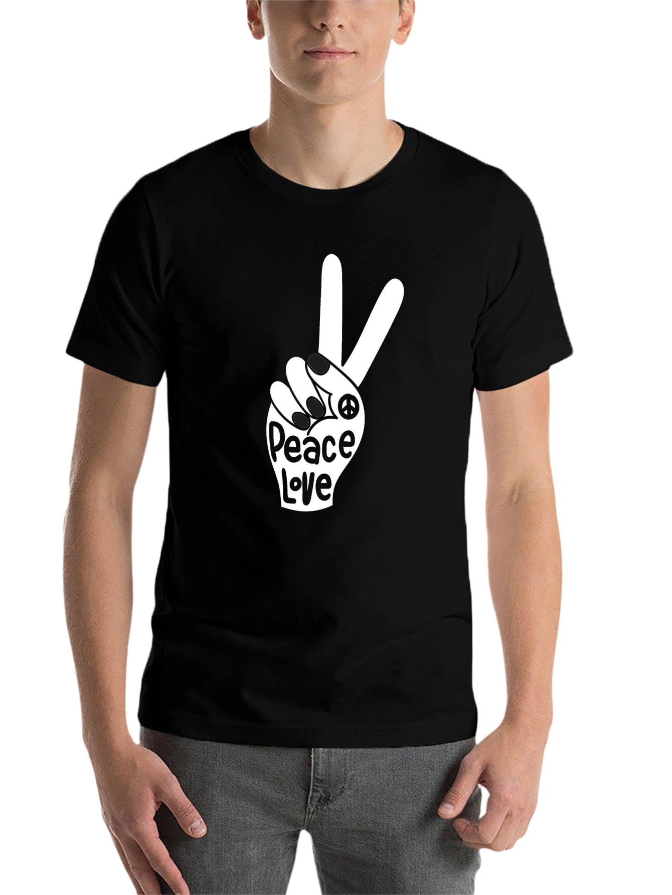 Black Peace Love T-Shirt - Black Crew Neck Tee view 7