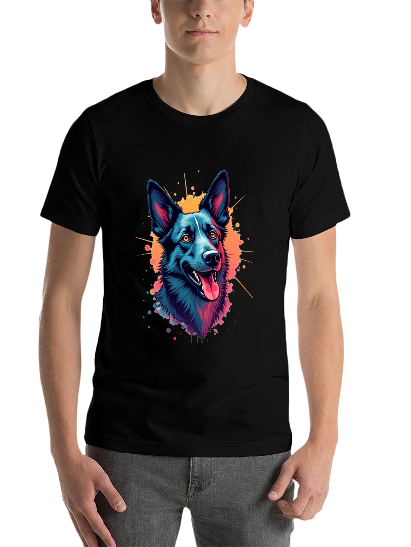 Black Vibrant Dog Graphic T-Shirt - Black view 7