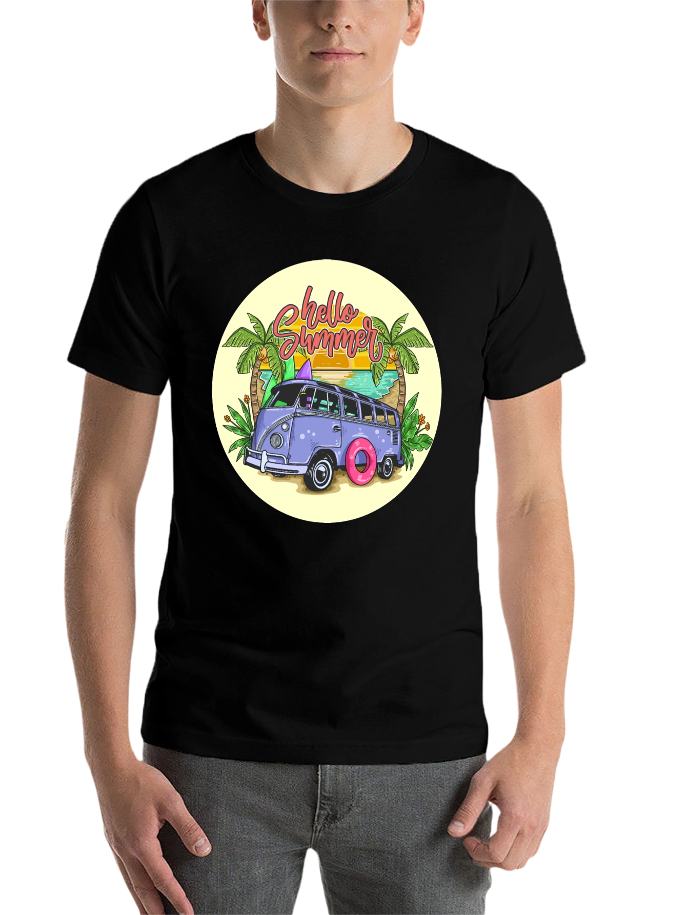 Black Summer Beach Van T-Shirt view 7