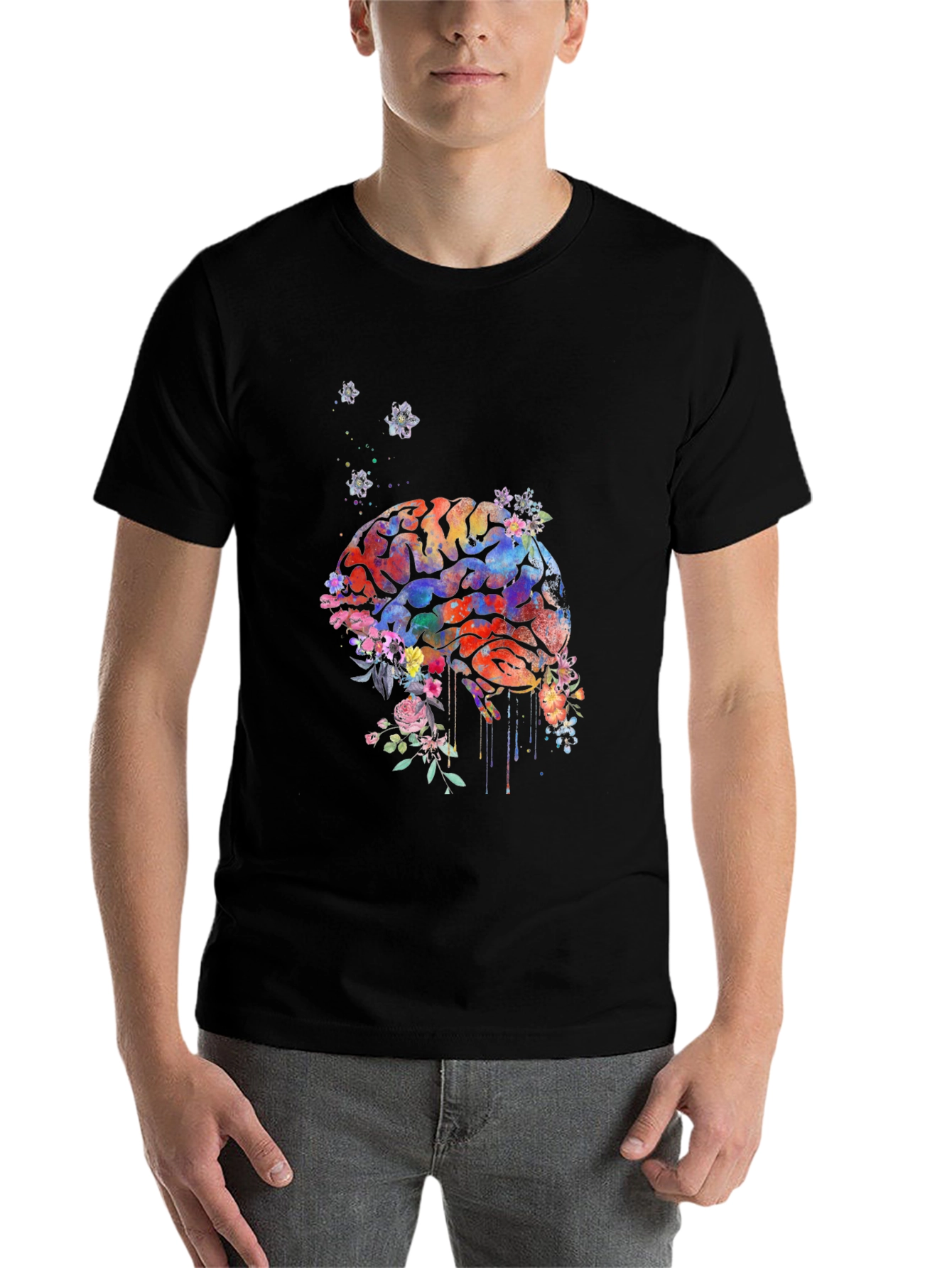 Black Brain Flowers T-Shirt - Artistic Graphic Tee view 7