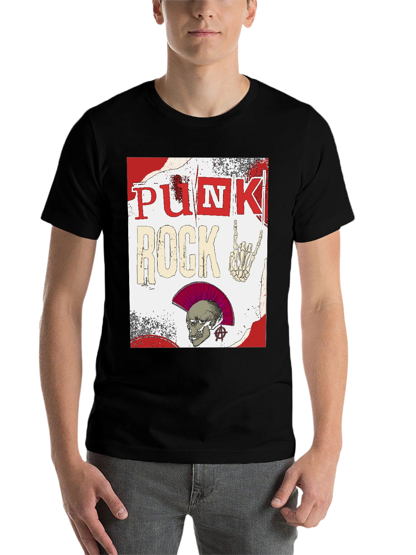 Black Punk Rock Graphic Tee - Edgy Skull Design view 7