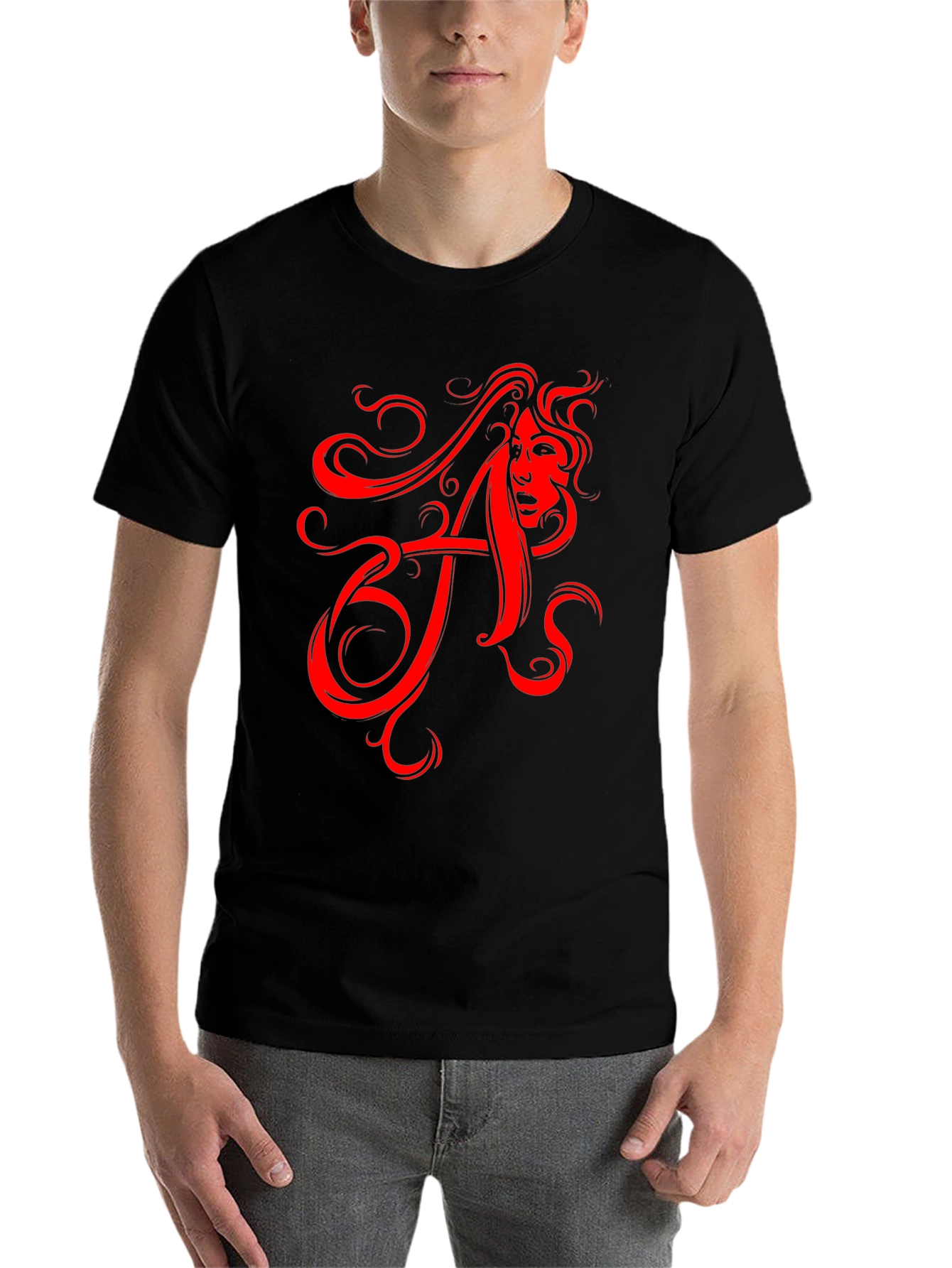 Black Red Artistic Letter A Black T-Shirt view 7