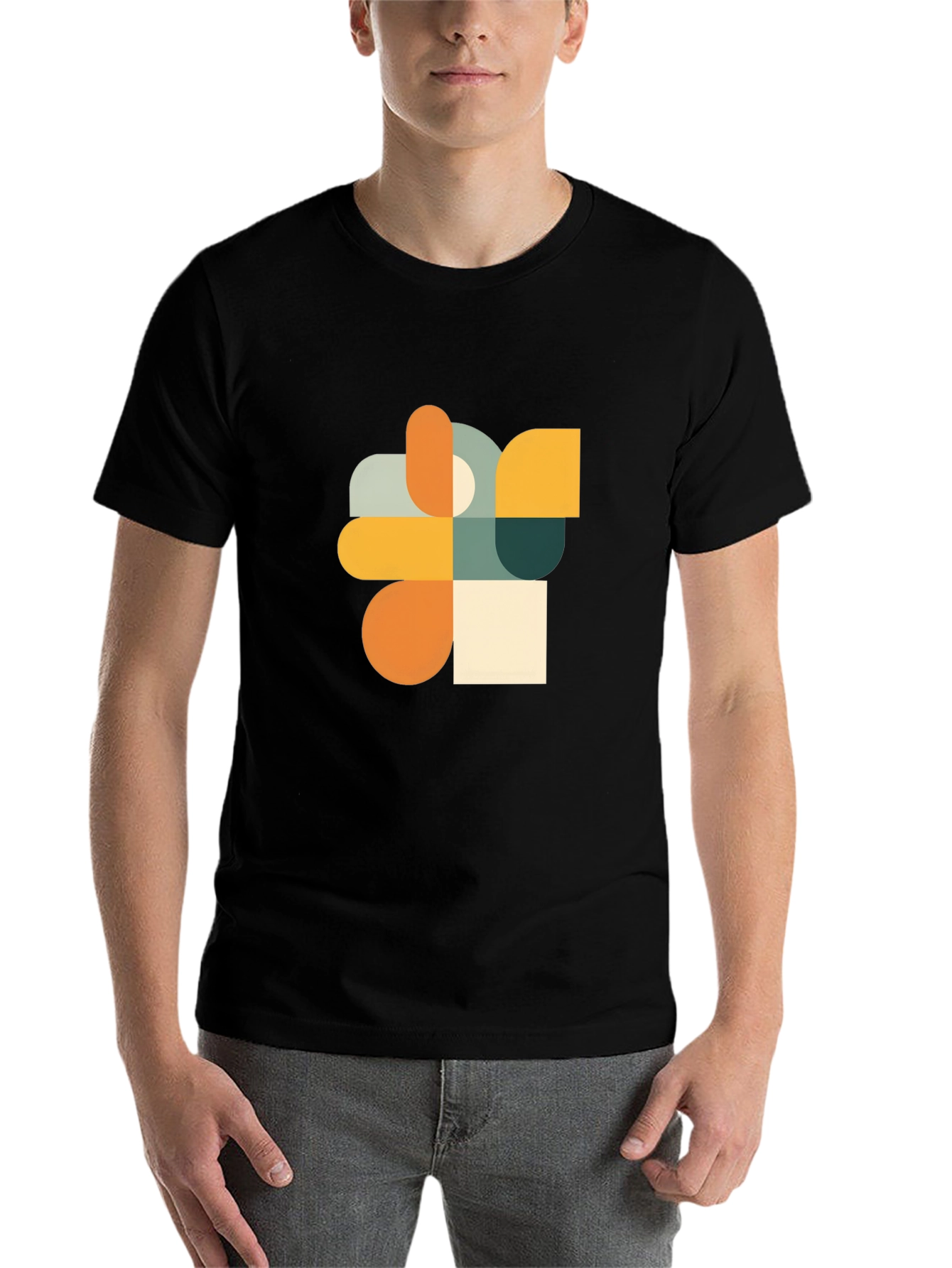 Black Modern Geometric Art Black T-Shirt view 7