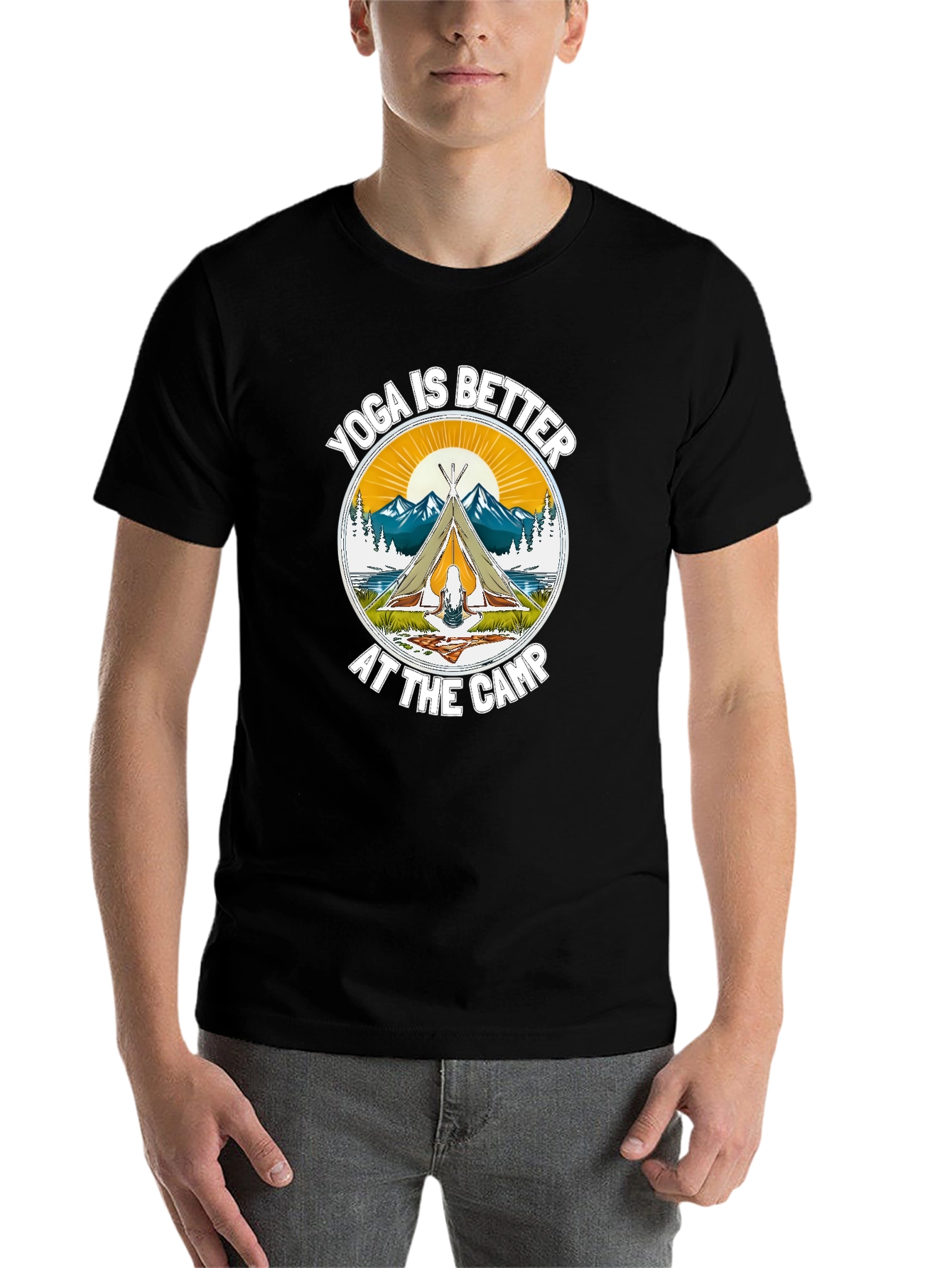 Black Yoga Camp T-Shirt - Outdoor Adventure Tee view 7