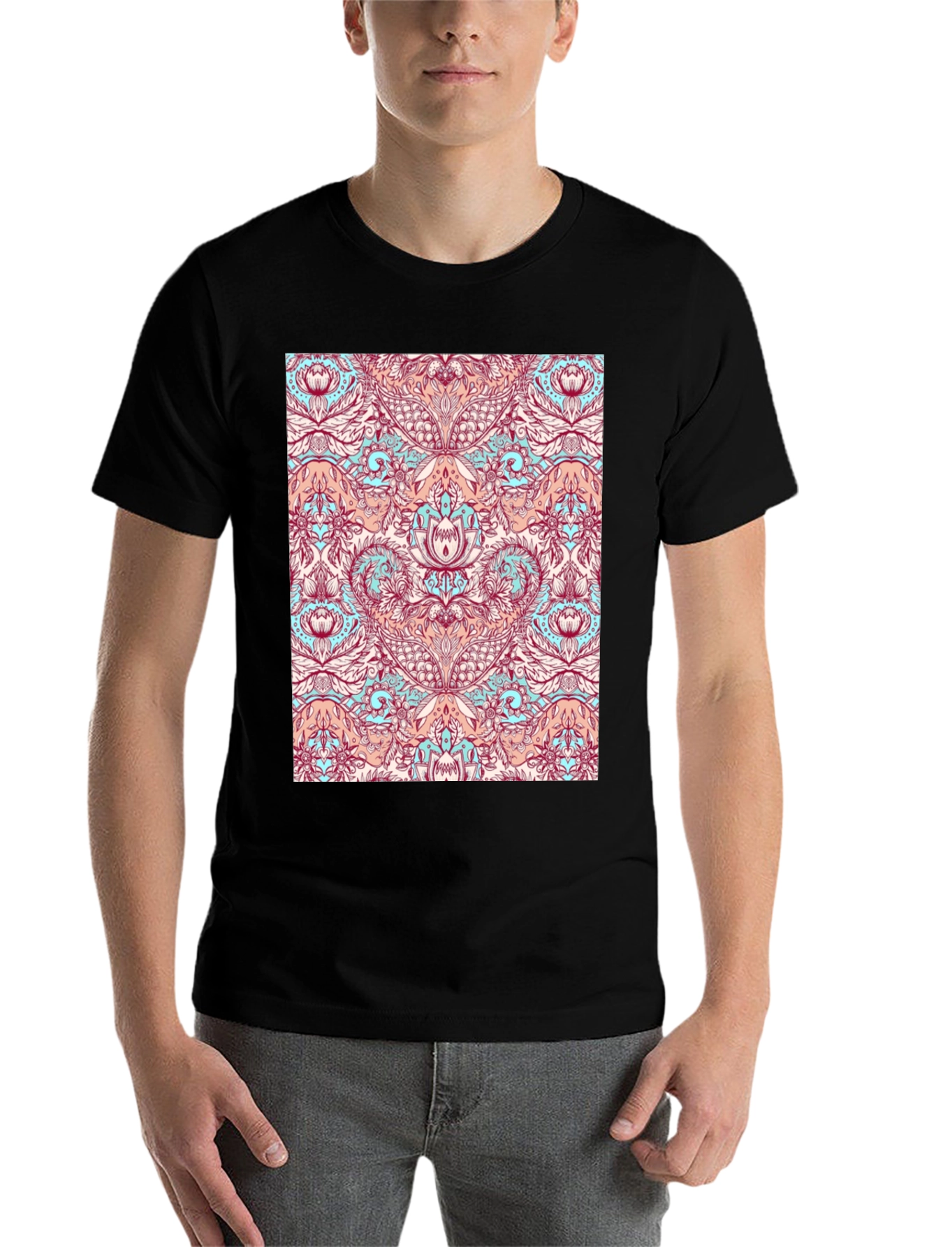 Black Floral Pattern Tee - Unique Design, Casual Style view 7