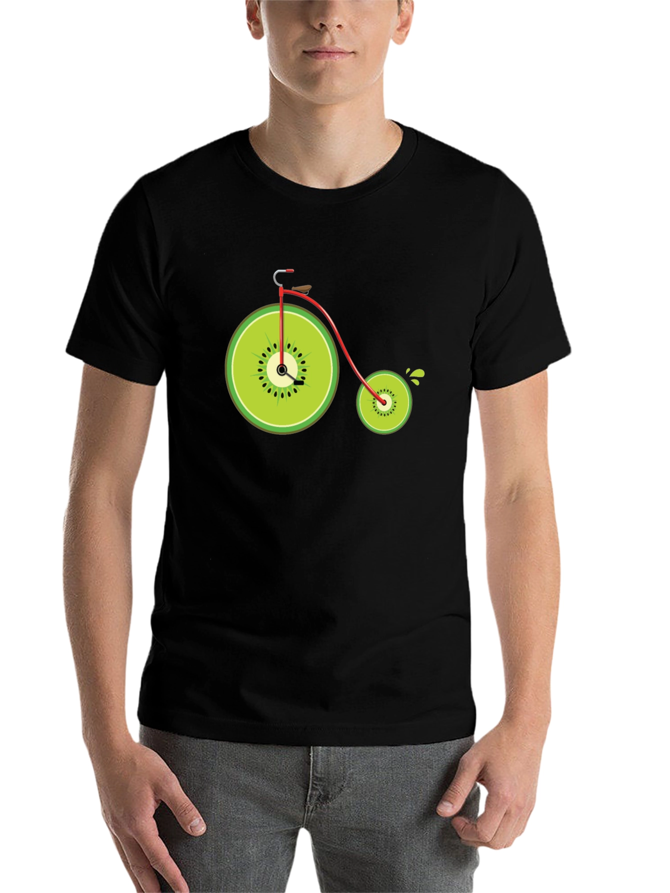 Black Kiwi Bike Graphic Tee - Quirky Fruit Bicycle Design view 7