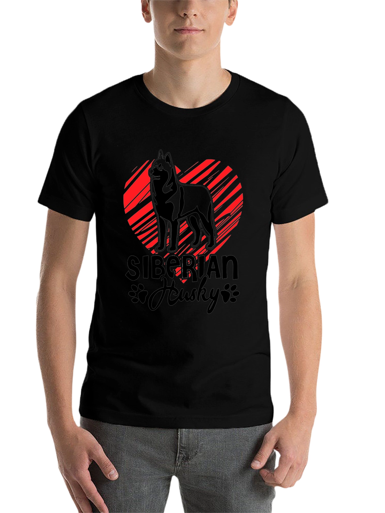 Black Siberian Husky Heart Graphic Black T-Shirt view 7