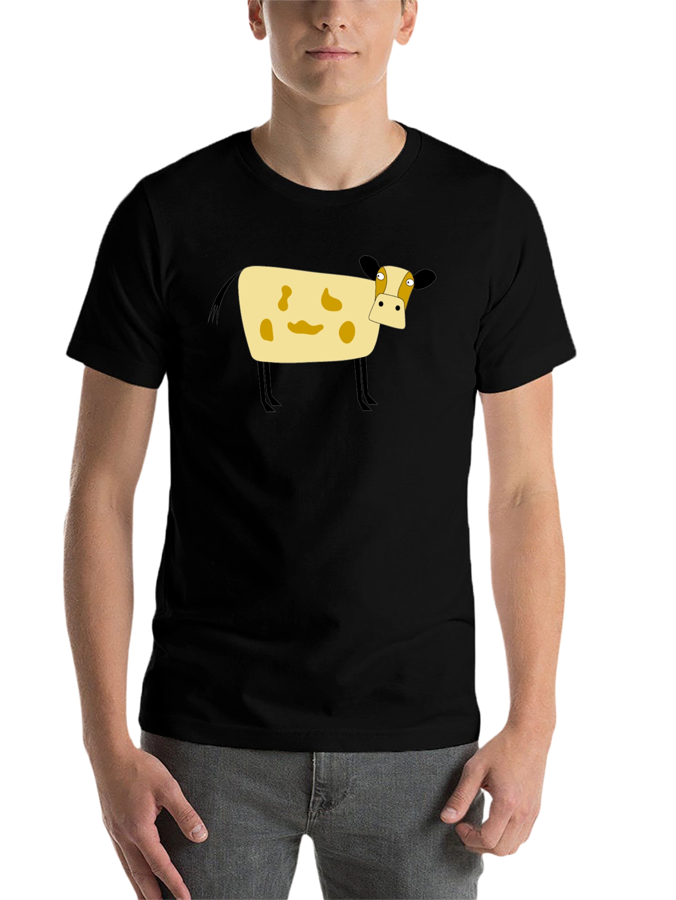 Black Cartoon Cow Black T-Shirt view 7