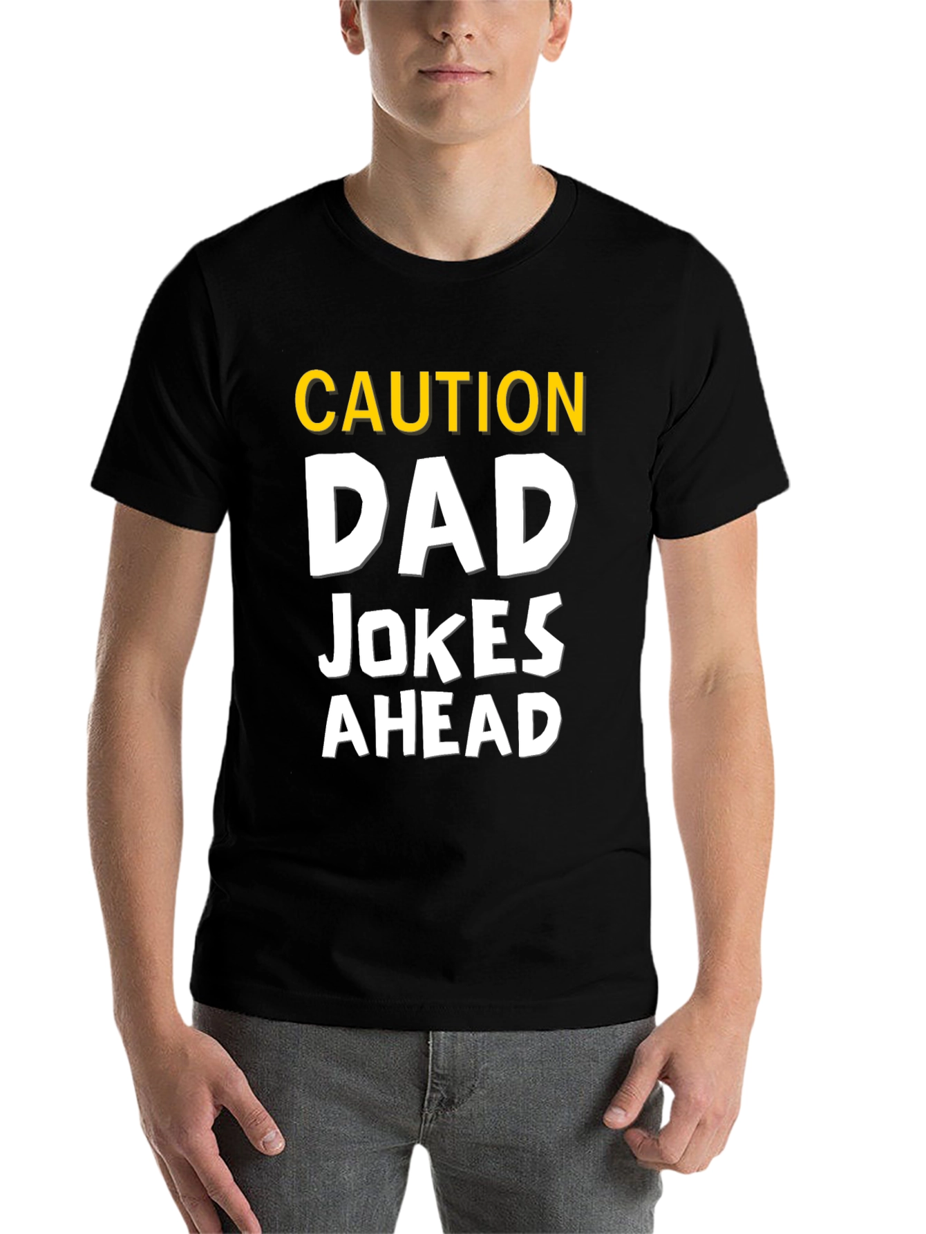 Black Caution Dad Jokes Ahead Humor Graphic Tee view 7