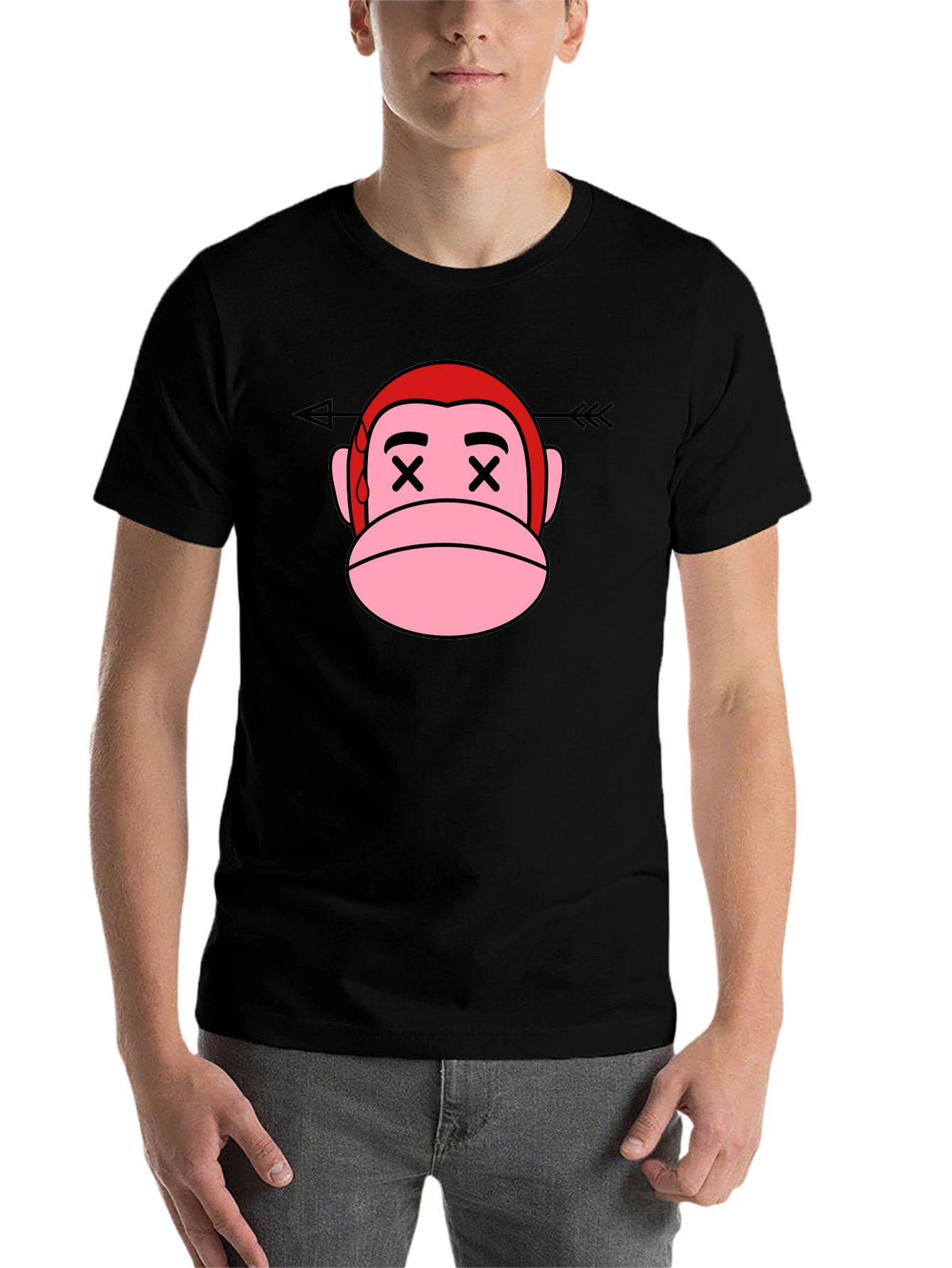 Black Cartoon Monkey Arrow T-Shirt view 7