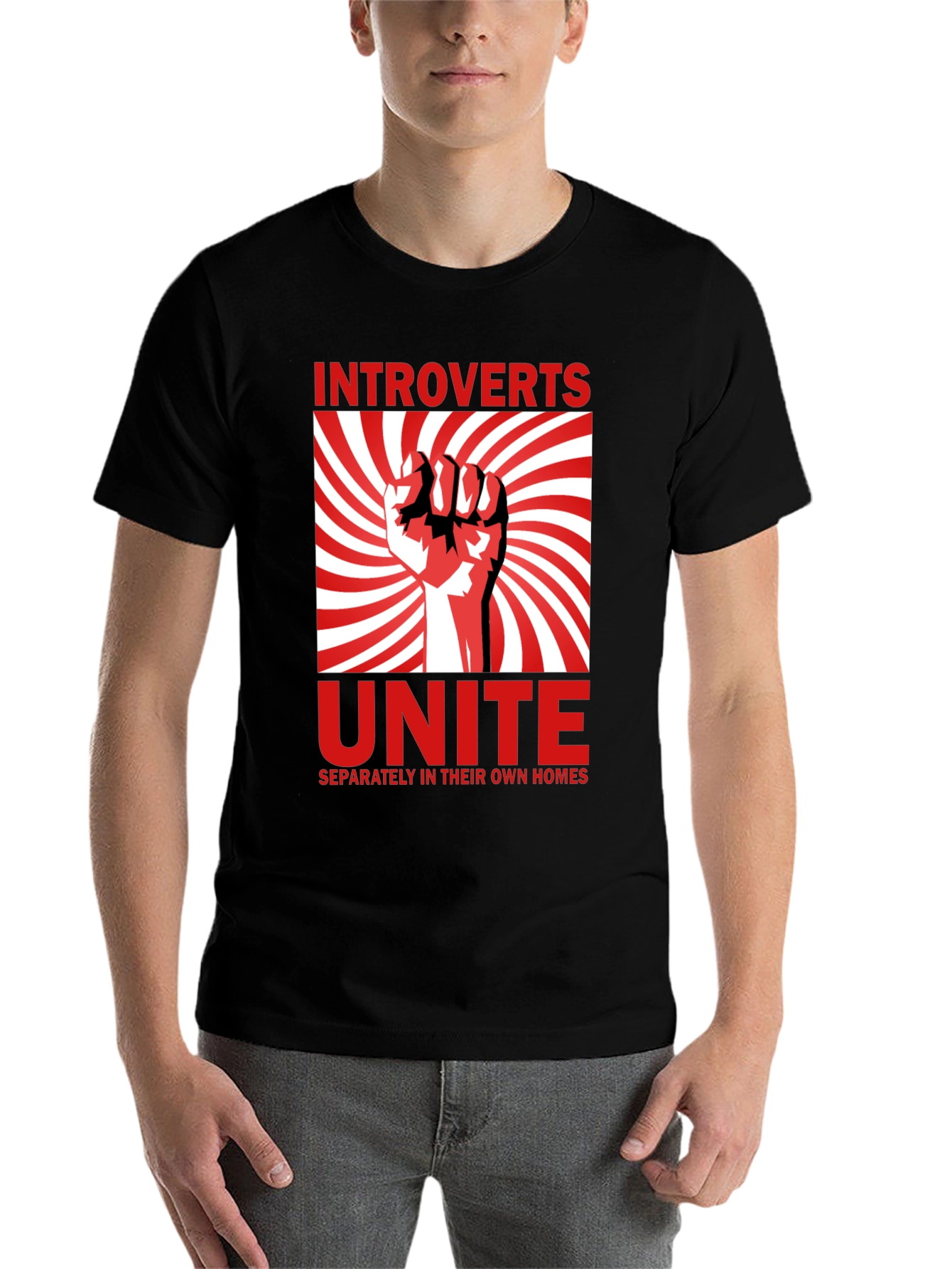 Black Introverts Unite T-Shirt - Separately in Their Own Homes view 7