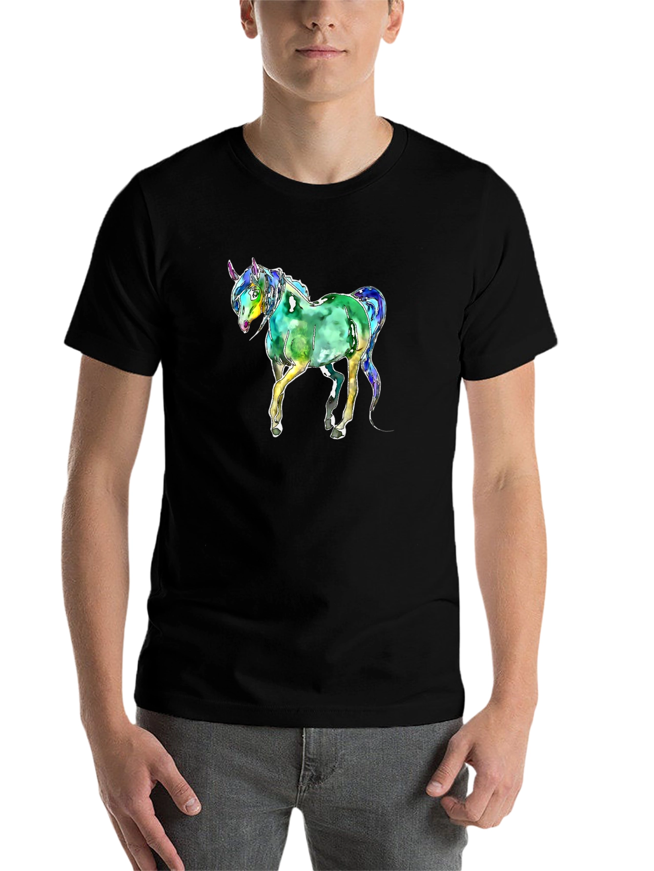 Black Watercolor Unicorn Graphic T-Shirt - Black view 7