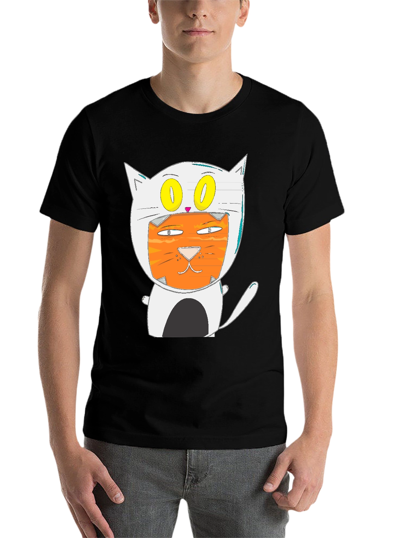 Black Cartoon Cat T-Shirt: Quirky Graphic Tee view 7