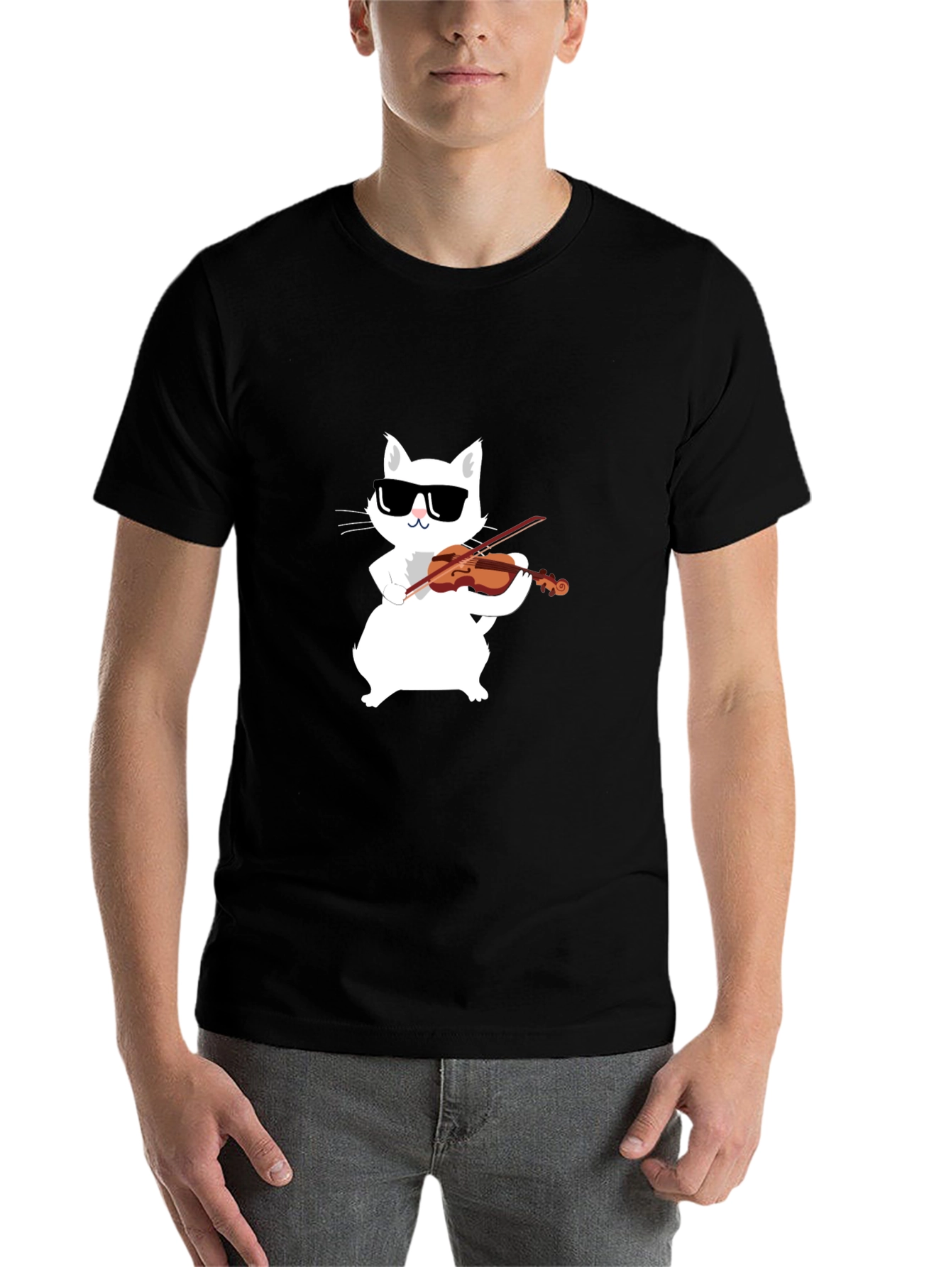 Black Cool Cat Violinist Graphic Tee view 7