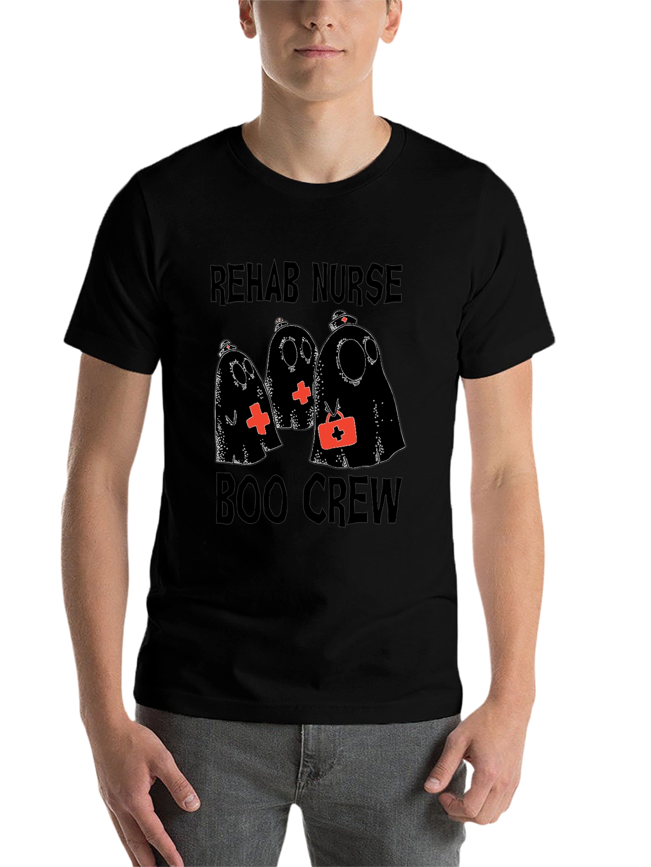 Black Rehab Nurse Boo Crew Halloween T-Shirt view 7