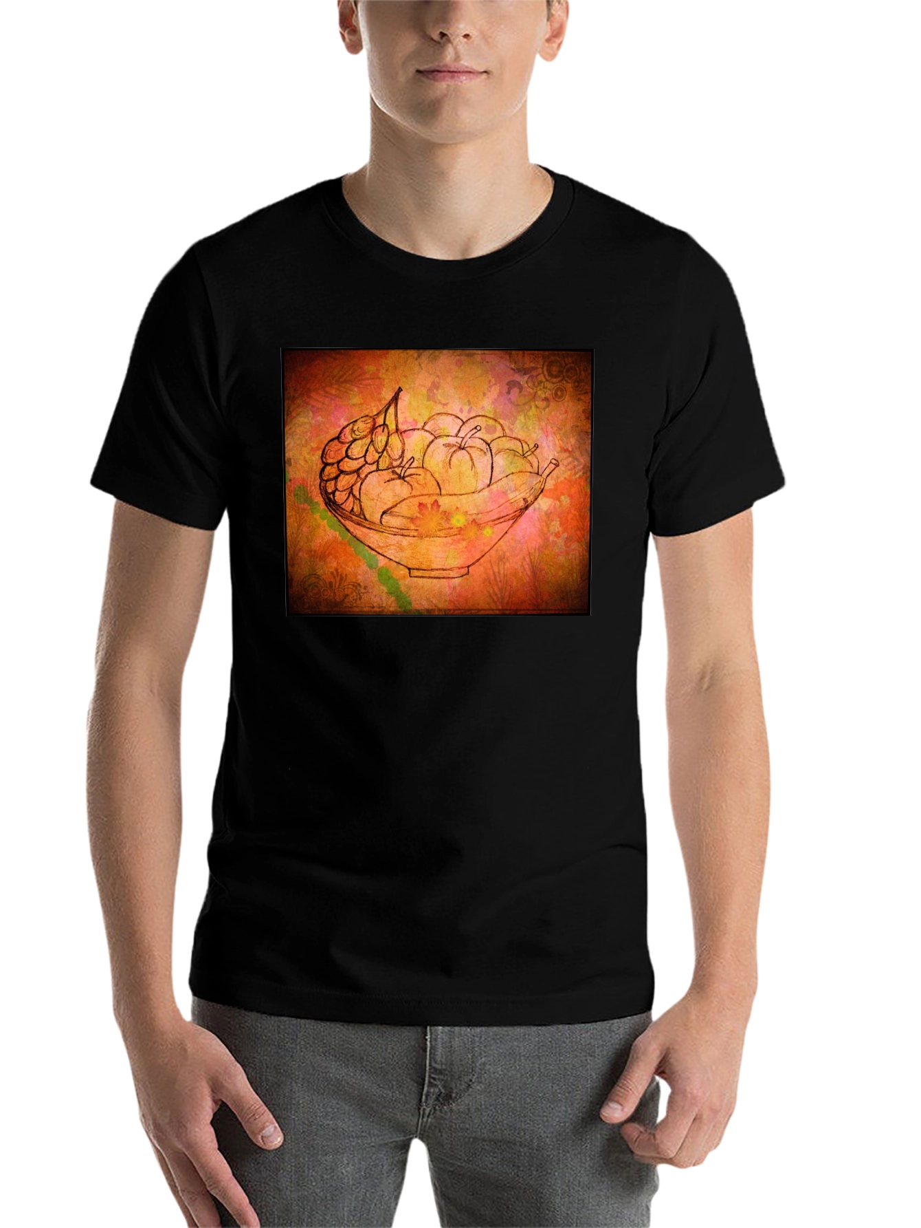 Black Fruit Bowl Graphic Tee - Artistic Black T-Shirt view 7