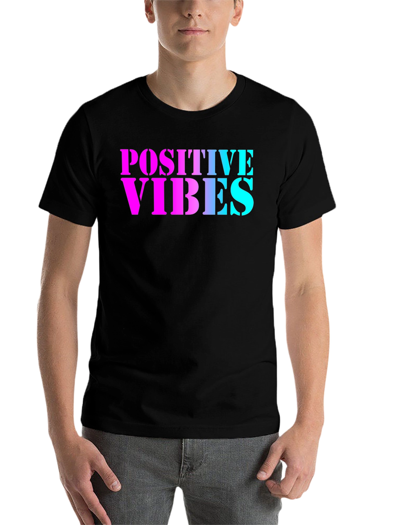 Black Positive Vibes T-Shirt - Black Crew Neck Tee view 7